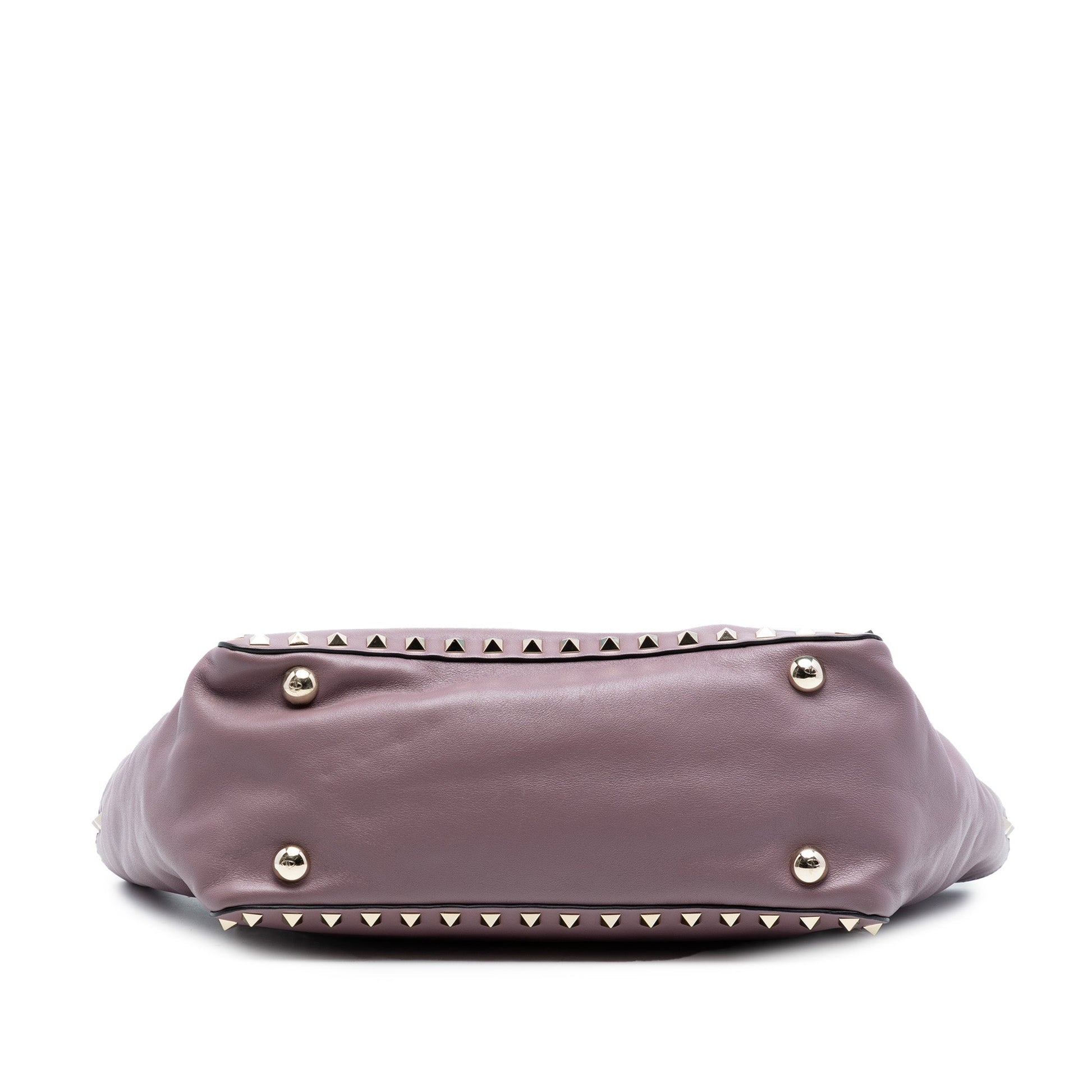 Small Grained Calfskin Rockstud Trapeze Satchel