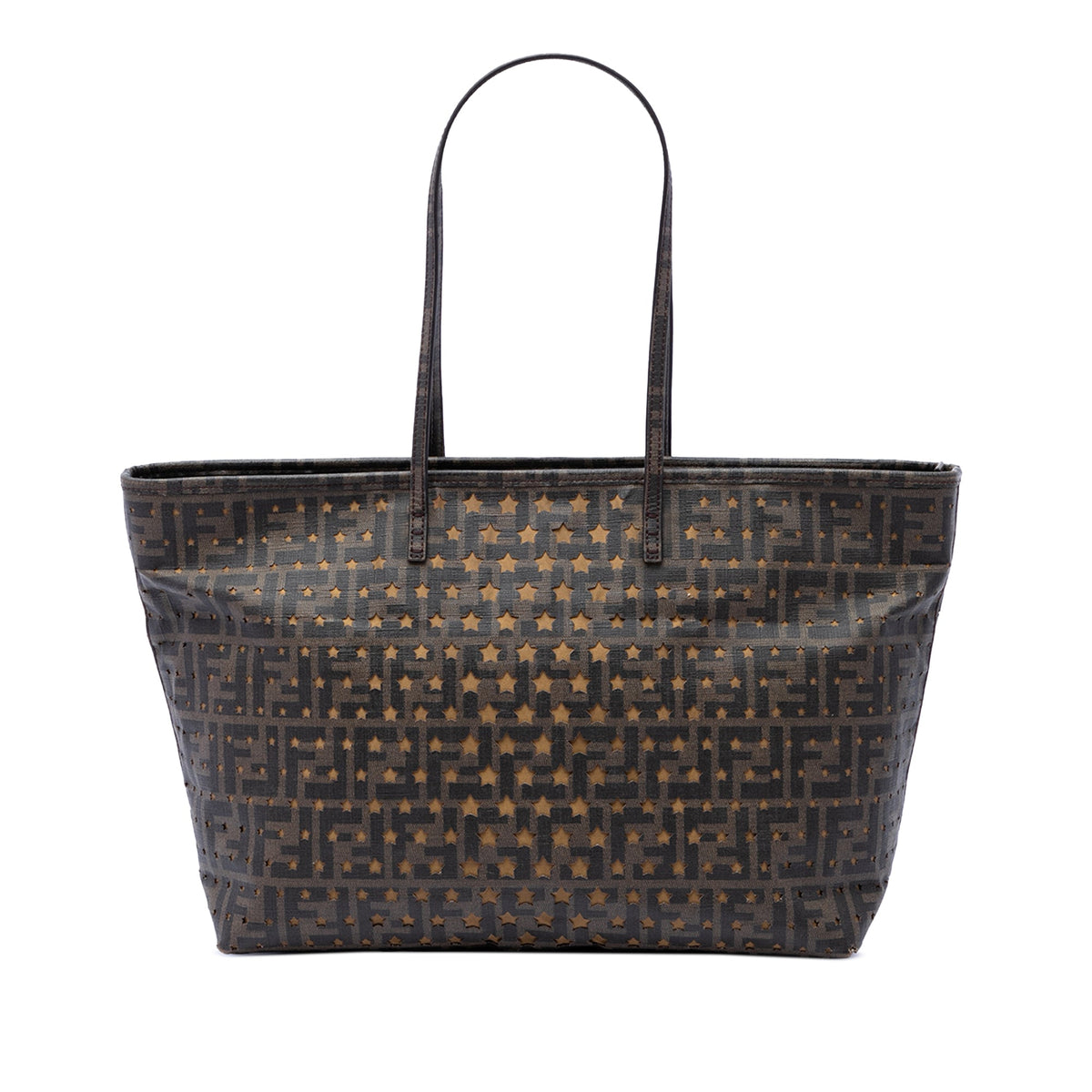 Fendi Medium Zucca Coated Canvas Laser Cut Star Roll Tote — Brown