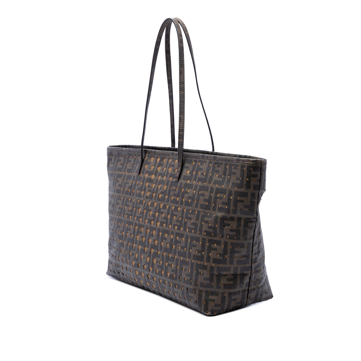 Fendi Medium Zucca Coated Canvas Laser Cut Star Roll Tote — Brown