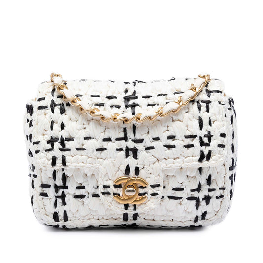 Chanel CC Mini Raffia Effect Tweed Flap