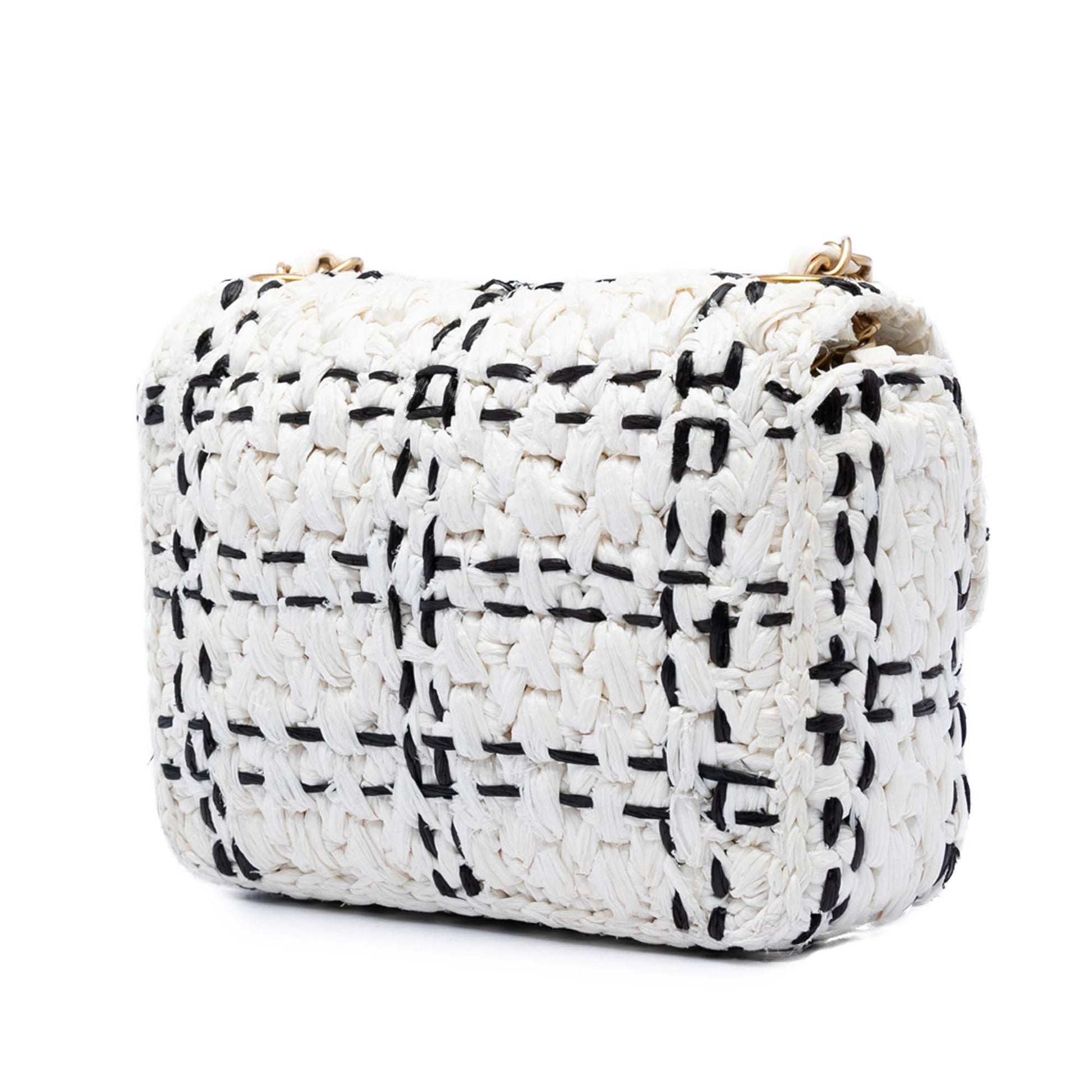 Chanel CC Mini Raffia Effect Tweed Flap