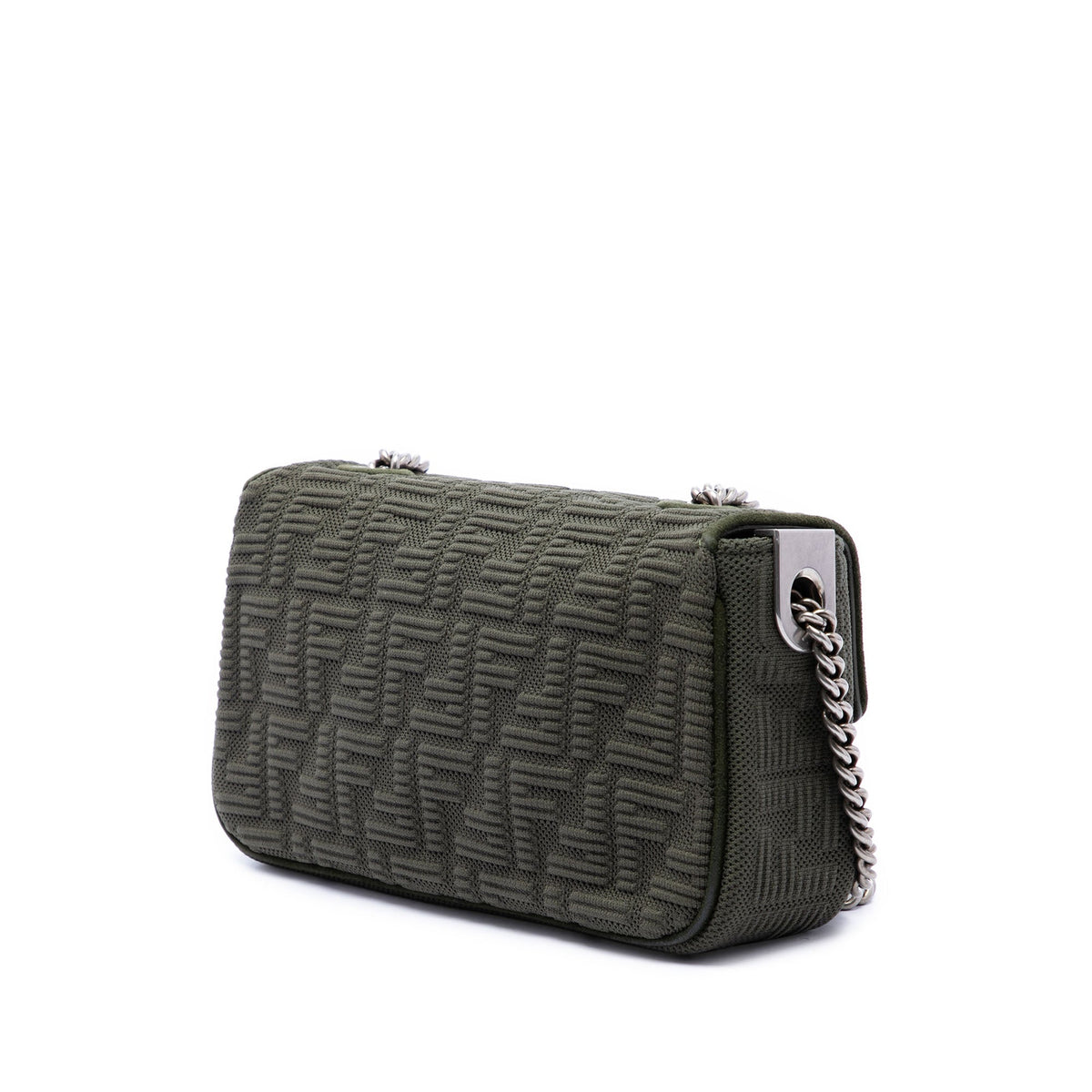 Fendi Zucca Embossed Technical Fabric Chain Midi Baguette — Green