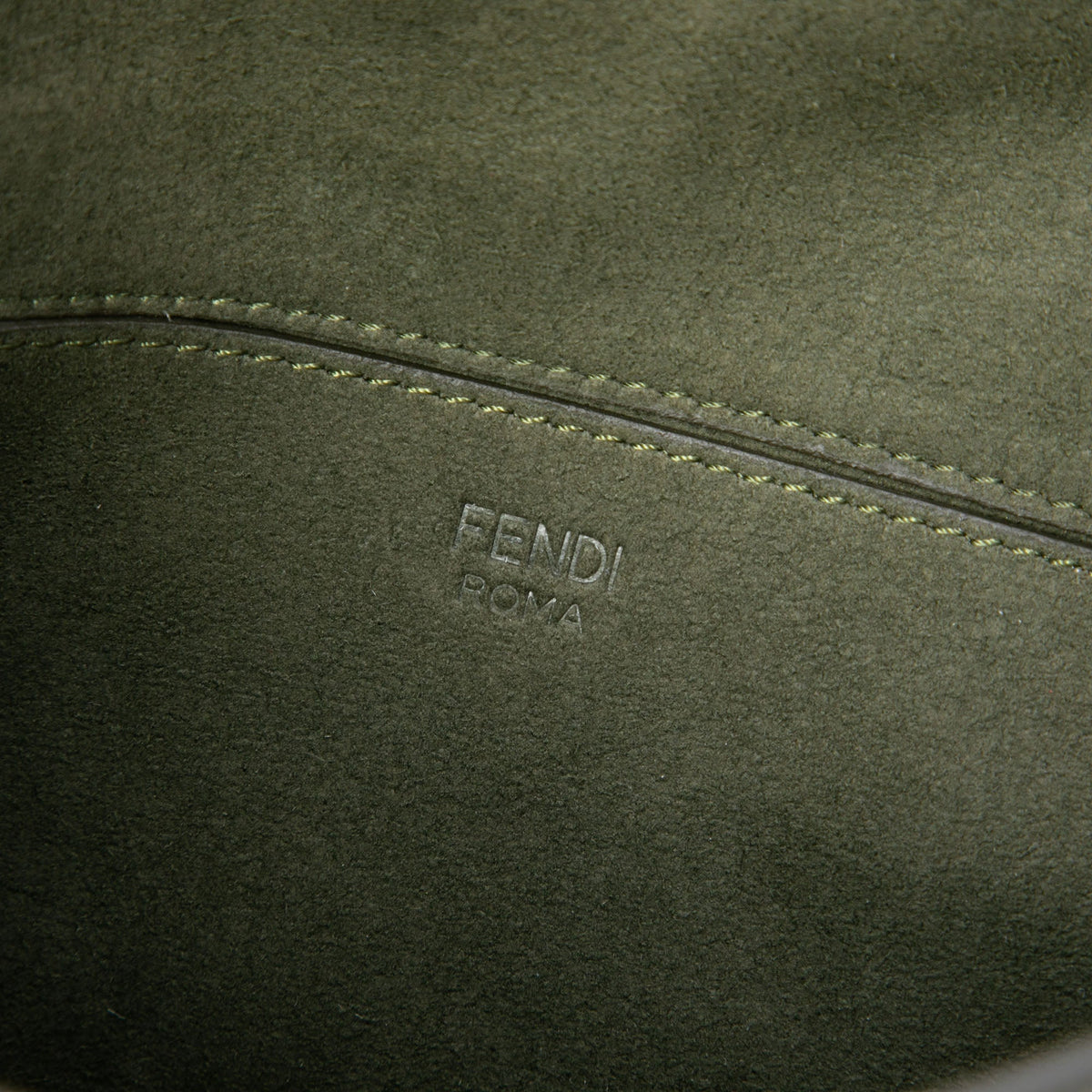 Fendi Zucca Embossed Technical Fabric Chain Midi Baguette — Green
