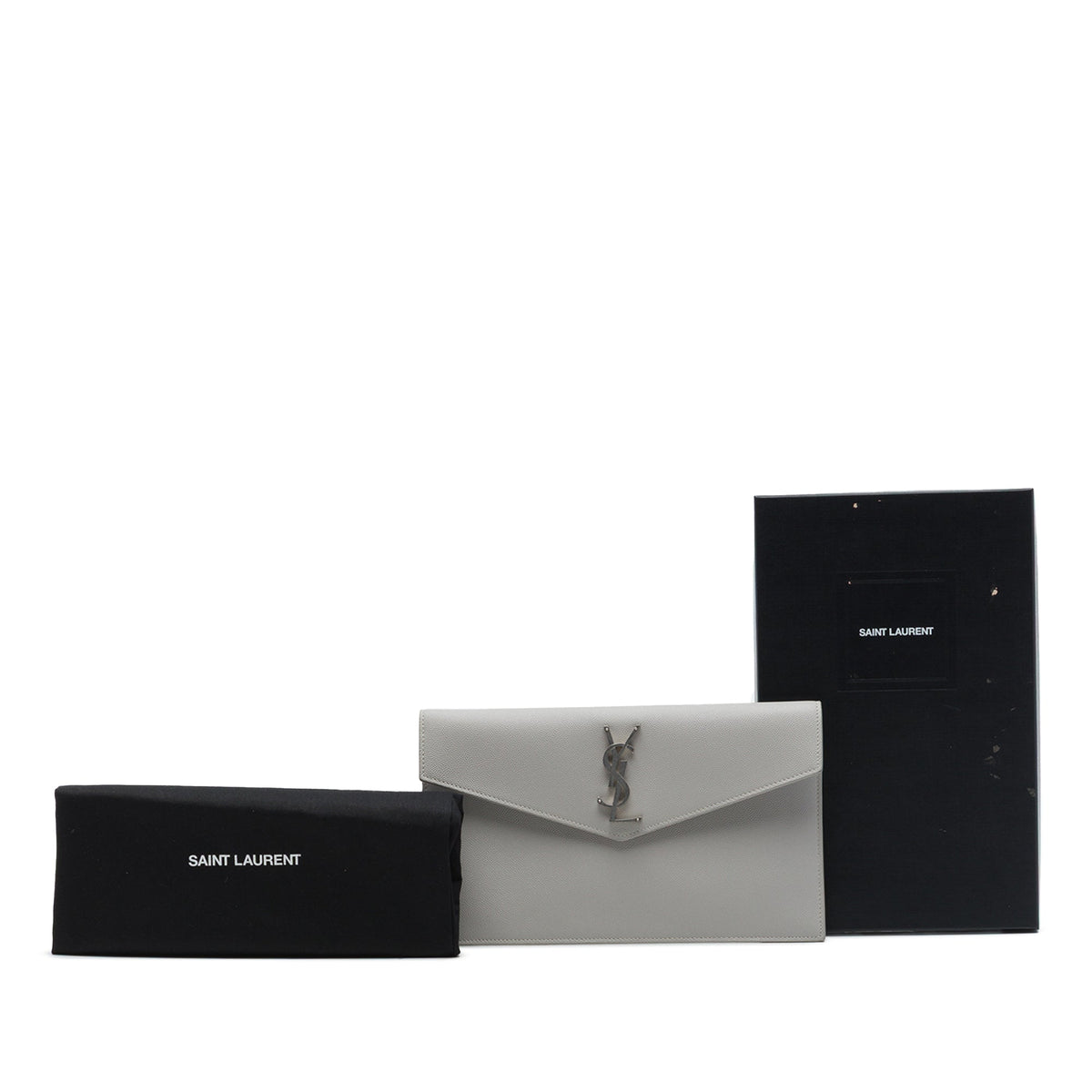 Saint Laurent Grain De Poudre Uptown Pouch — Gray