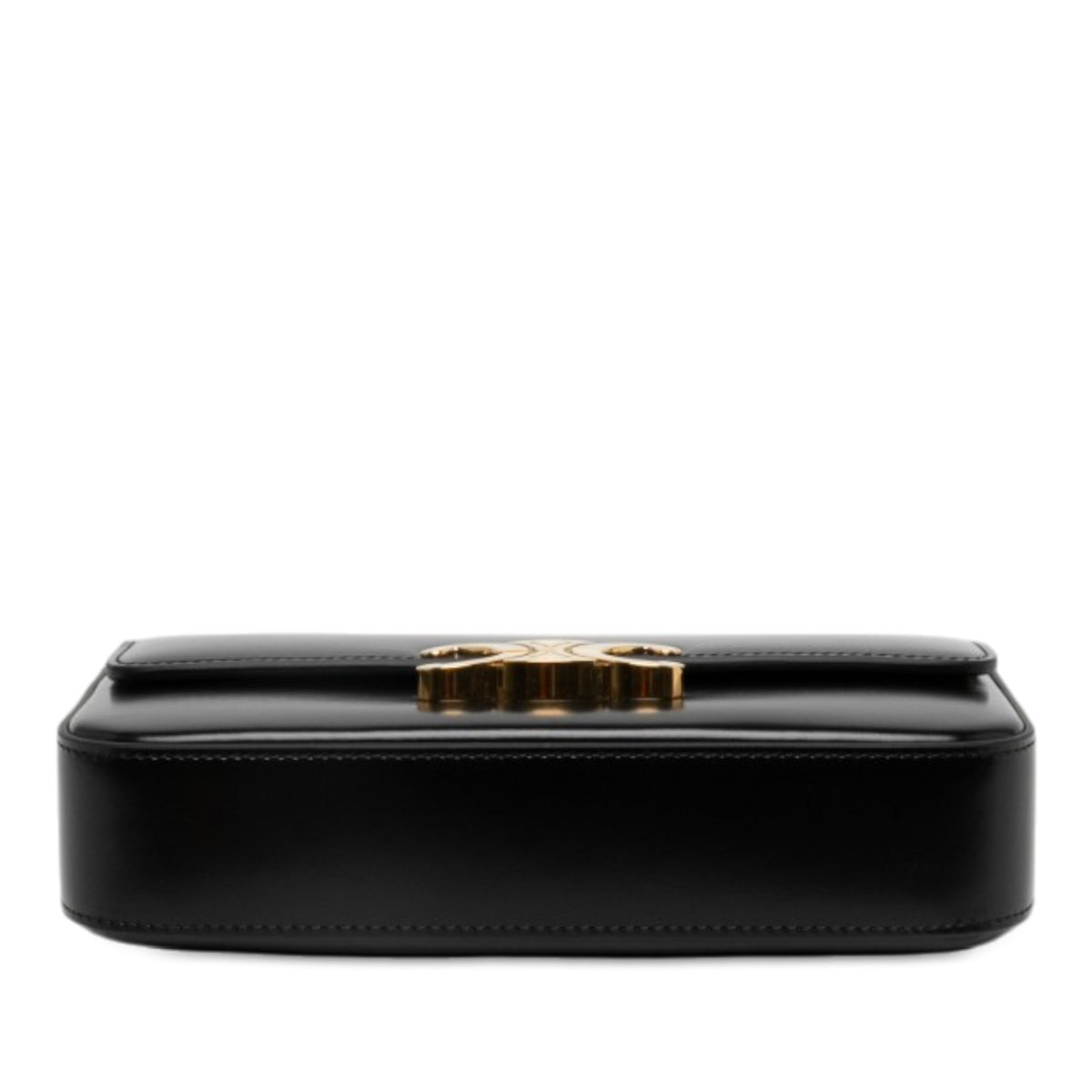 Celine Shiny Calfskin Triomphe Claude Shoulder Bag — Black