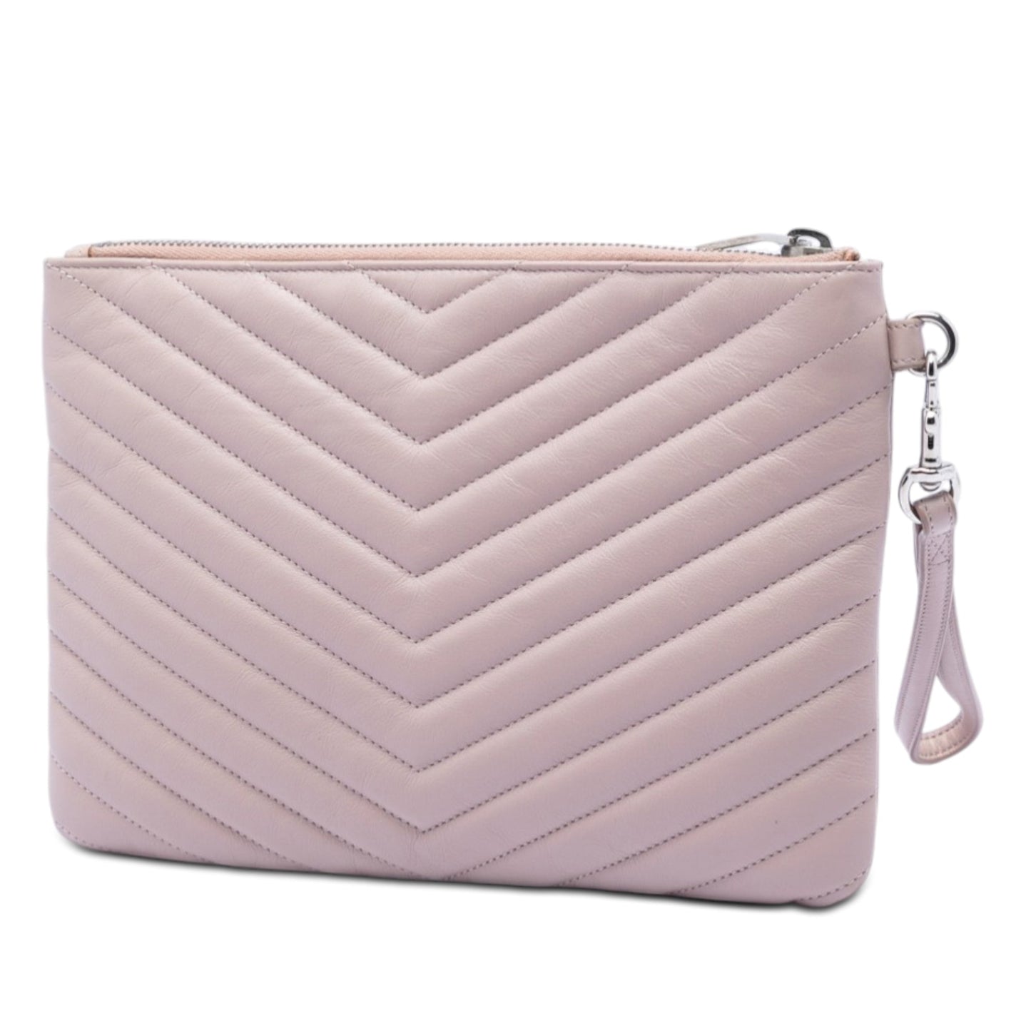 Saint Laurent Chevron Leather Monogram Zip A5 Wristlet Pouch