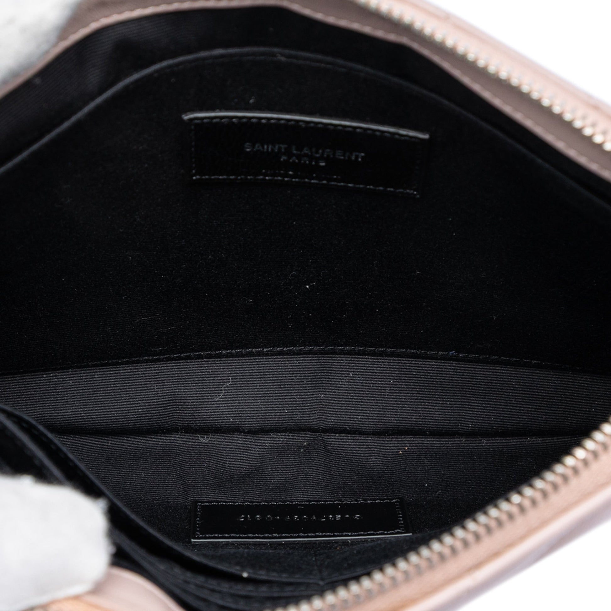 Saint Laurent Chevron Leather Monogram Zip A5 Wristlet Pouch