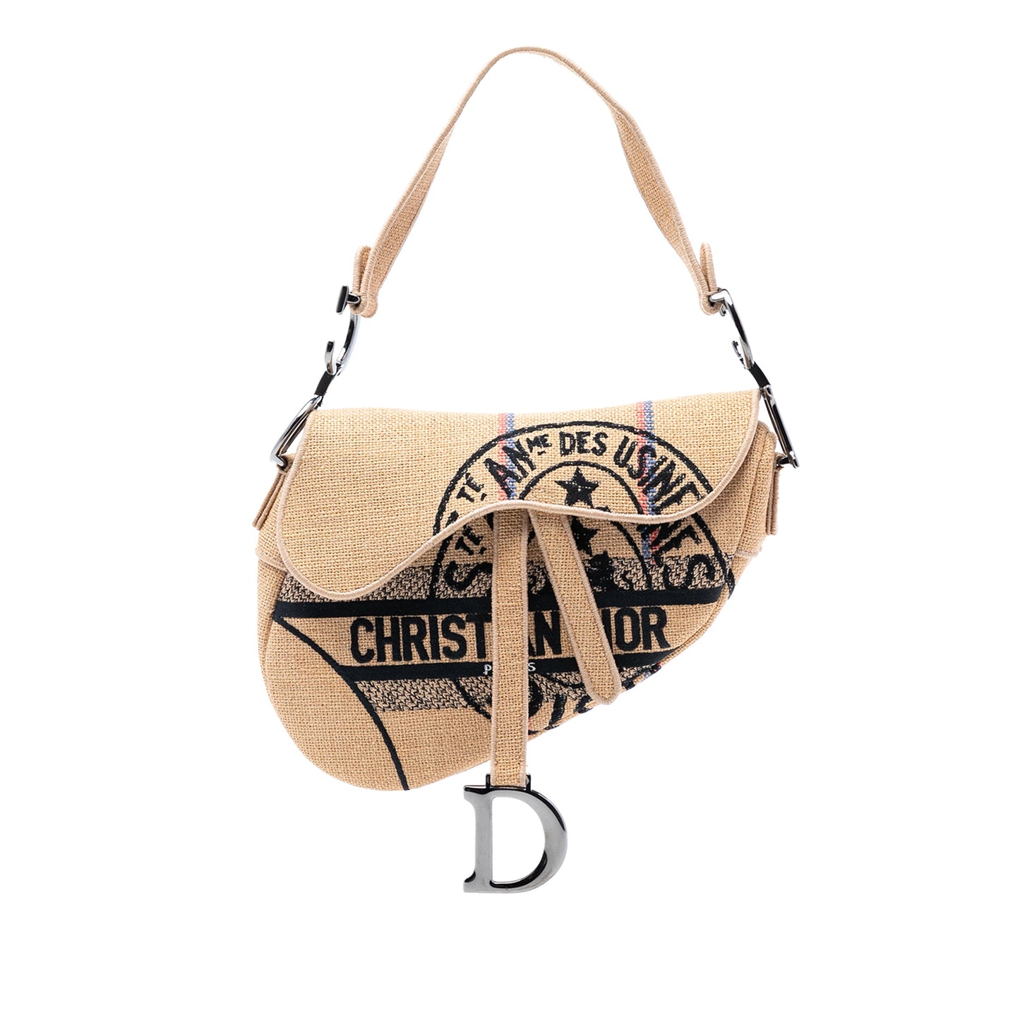 Dior Mini Embroidered Jute Canvas Union Saddle Bag