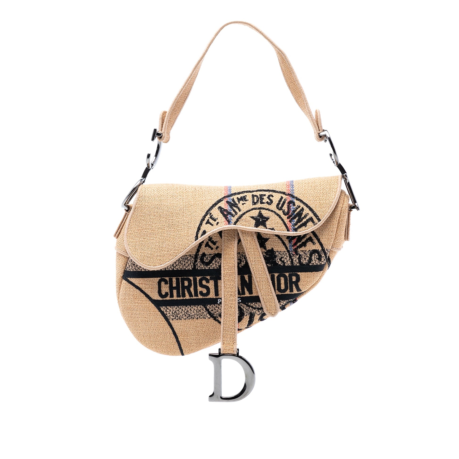 Dior Mini Embroidered Jute Canvas Union Saddle Bag