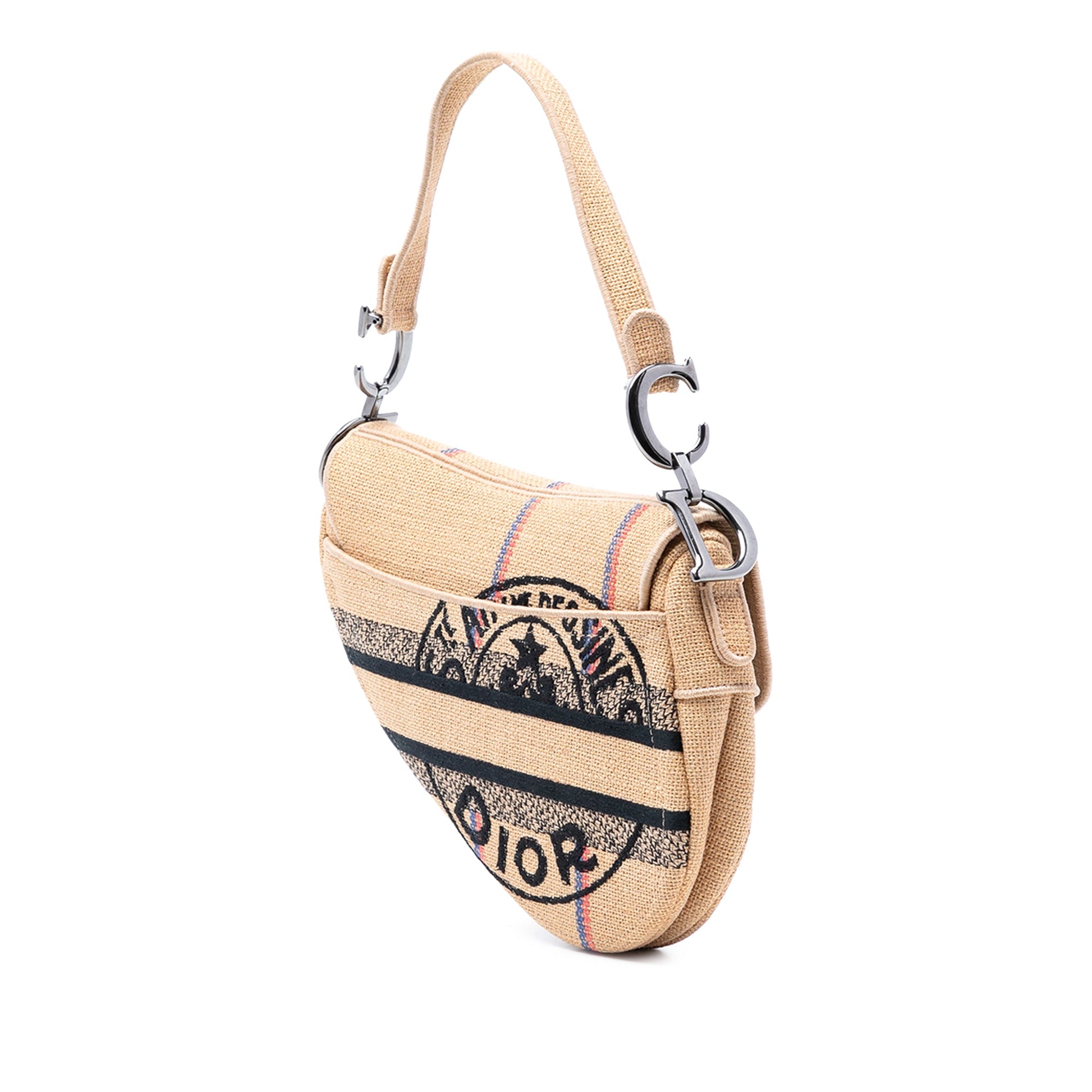 Dior Mini Embroidered Jute Canvas Union Saddle Bag
