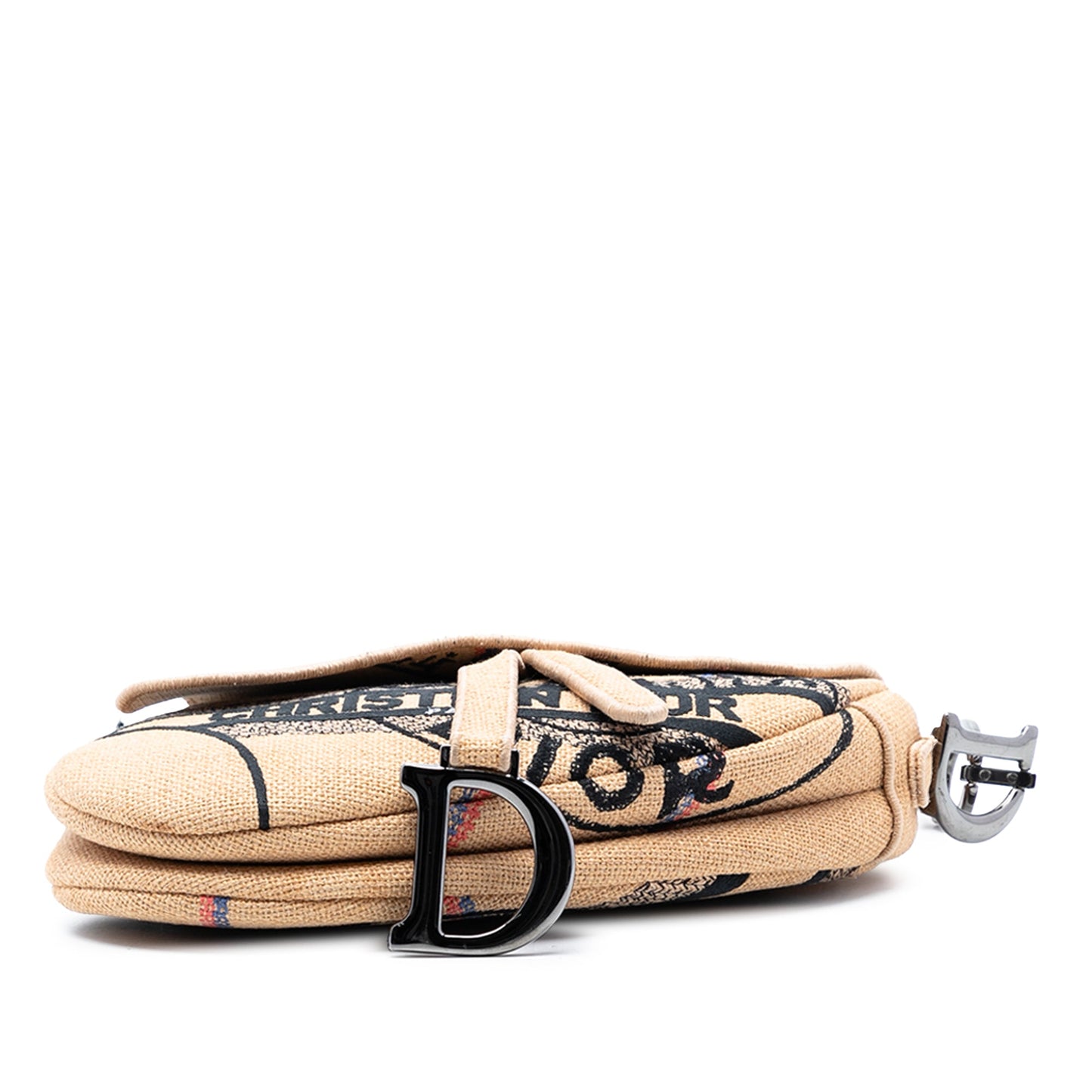 Dior Mini Embroidered Jute Canvas Union Saddle Bag
