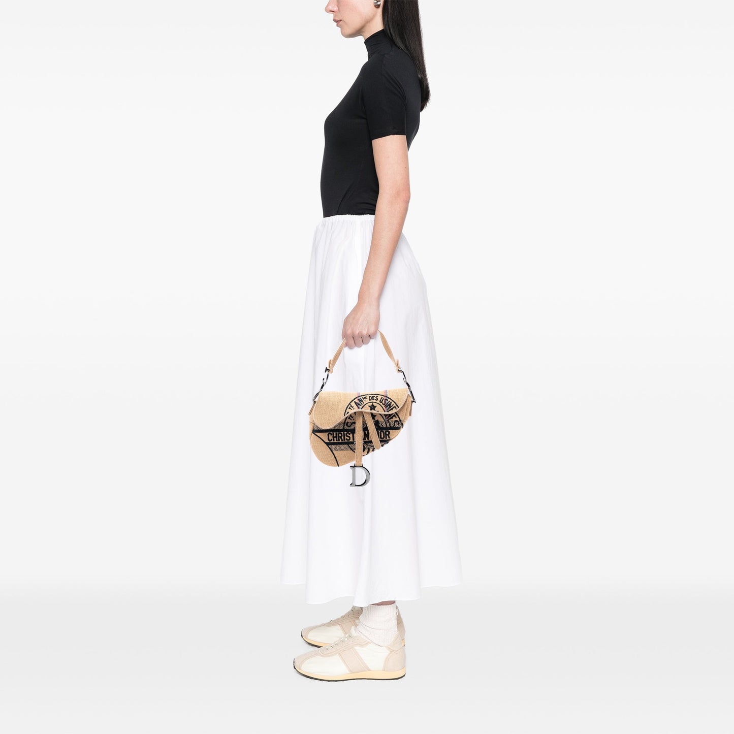 Dior Mini Embroidered Jute Canvas Union Saddle Bag