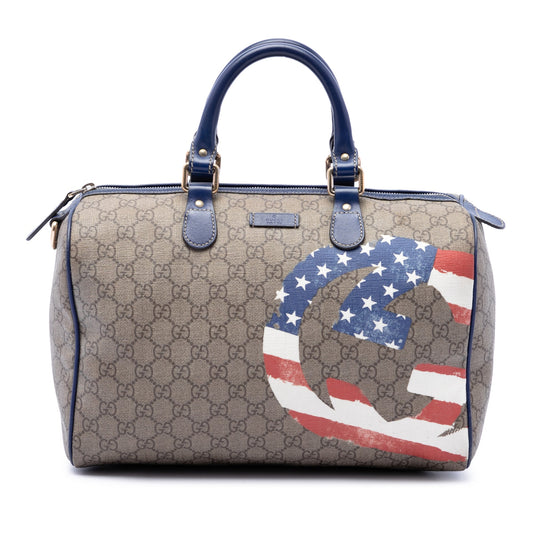 Gucci Unicef Medium GG Supreme American Flag Joy Boston Bag — Beige
