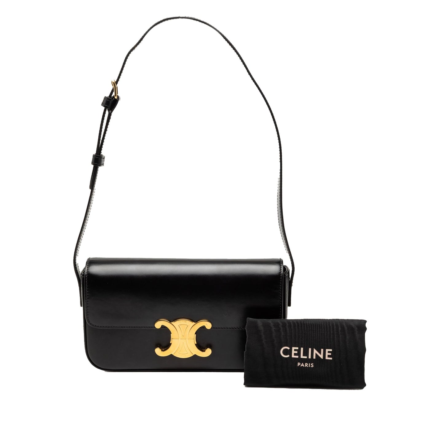 Celine Shiny Calfskin Triomphe Claude Shoulder Bag