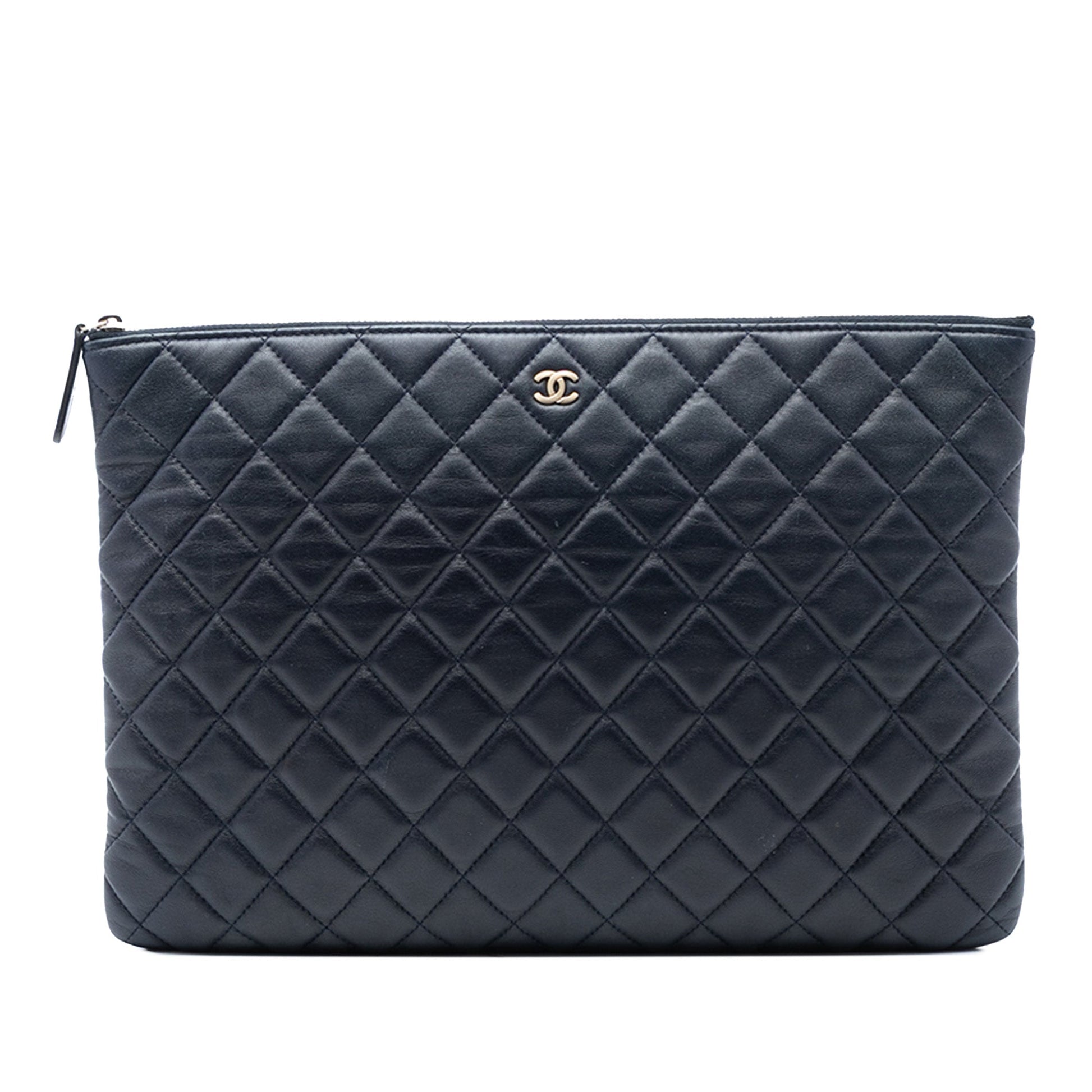 Chanel Large Quilted Lambskin O Case Clutch