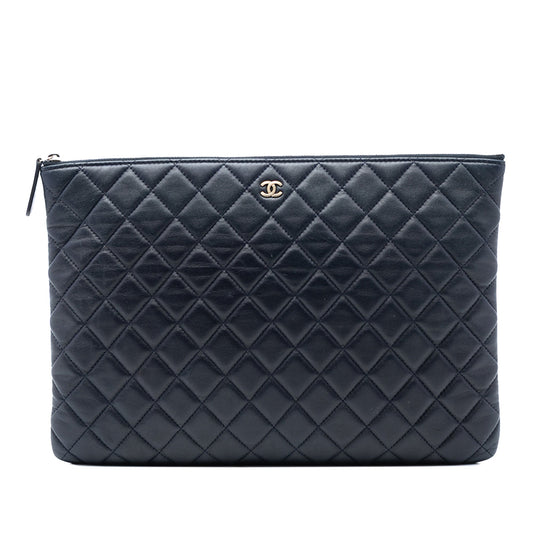 Chanel Large Quilted Lambskin O Case Clutch