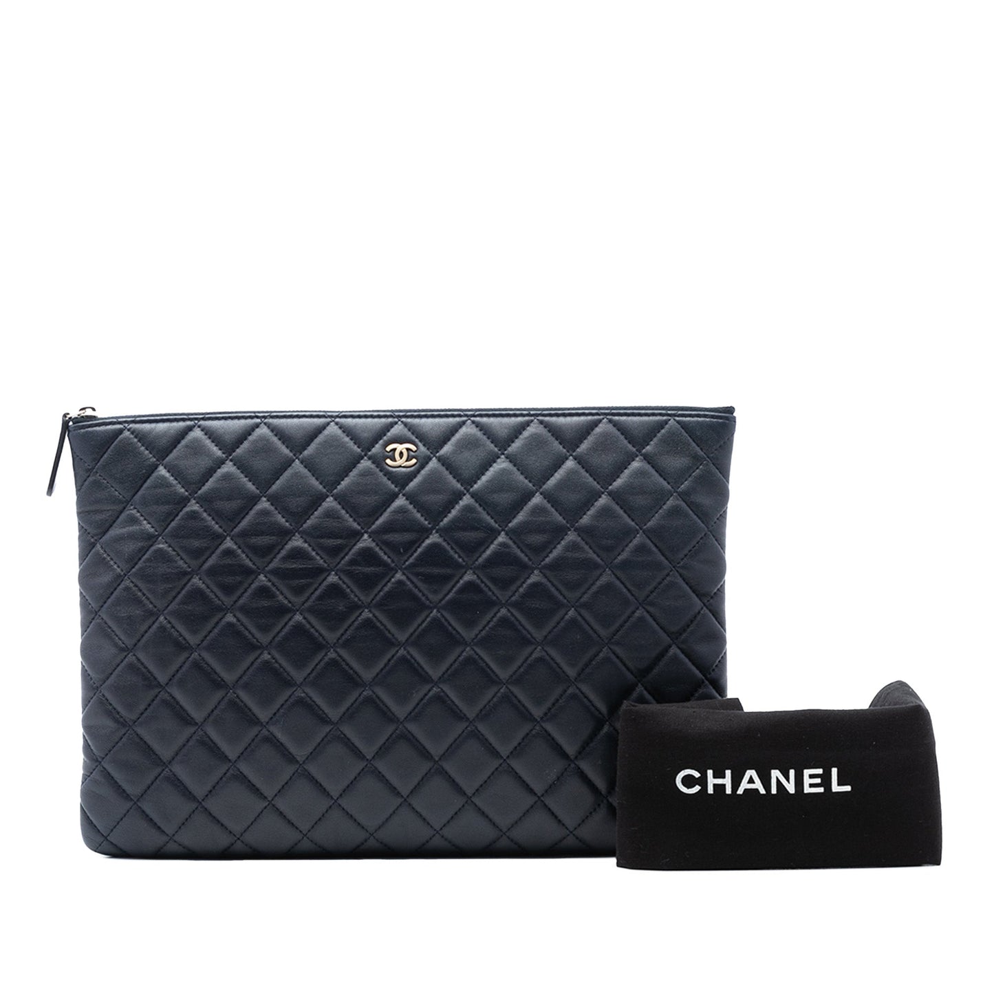 Chanel Large Quilted Lambskin O Case Clutch