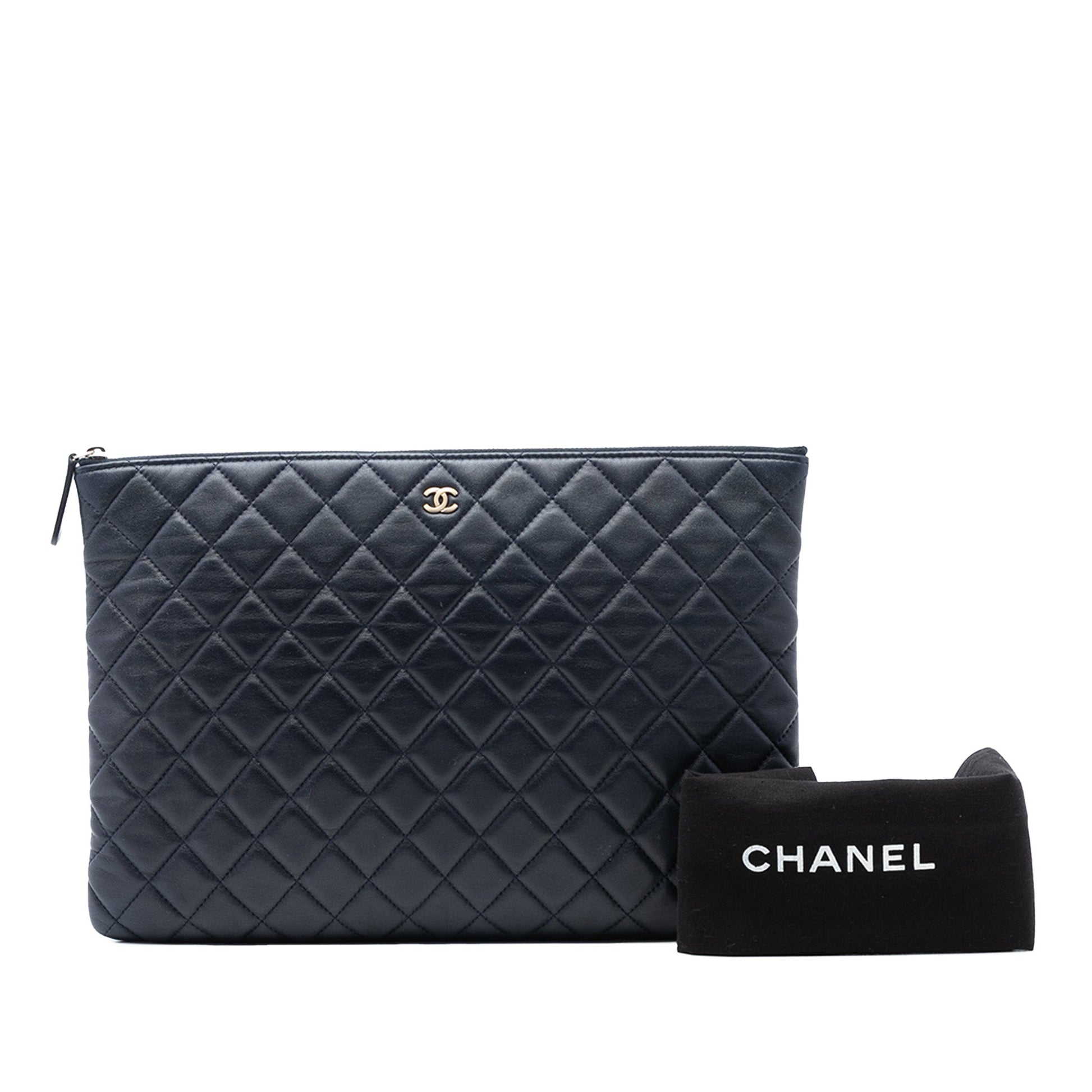 Chanel Large Quilted Lambskin O Case Clutch