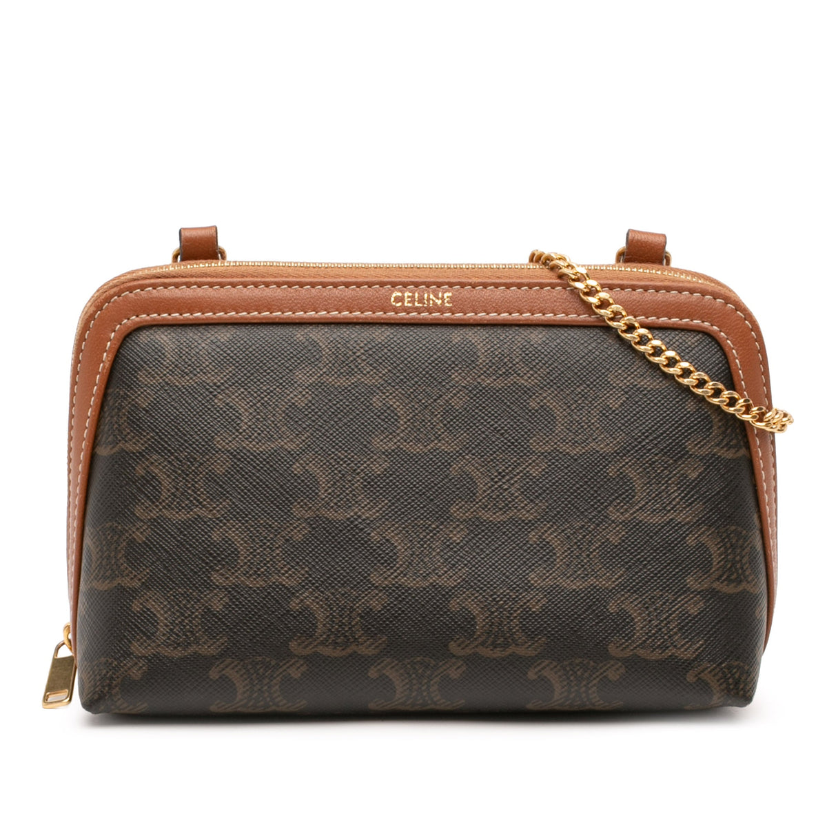 Celine Triomphe Coated Canvas Clutch On Chain