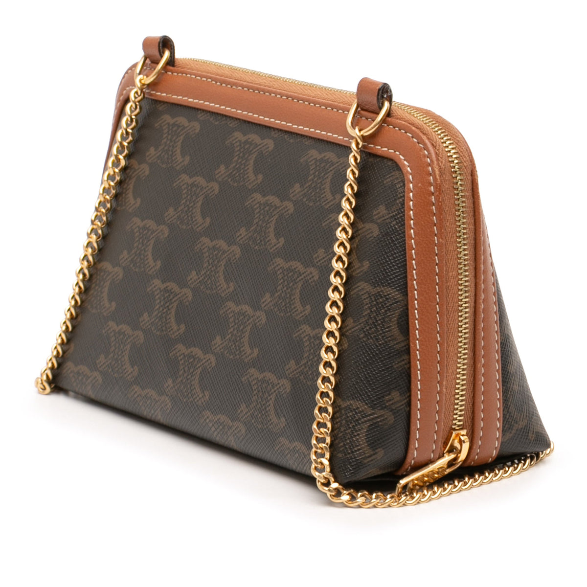 Celine Triomphe Coated Canvas Clutch On Chain