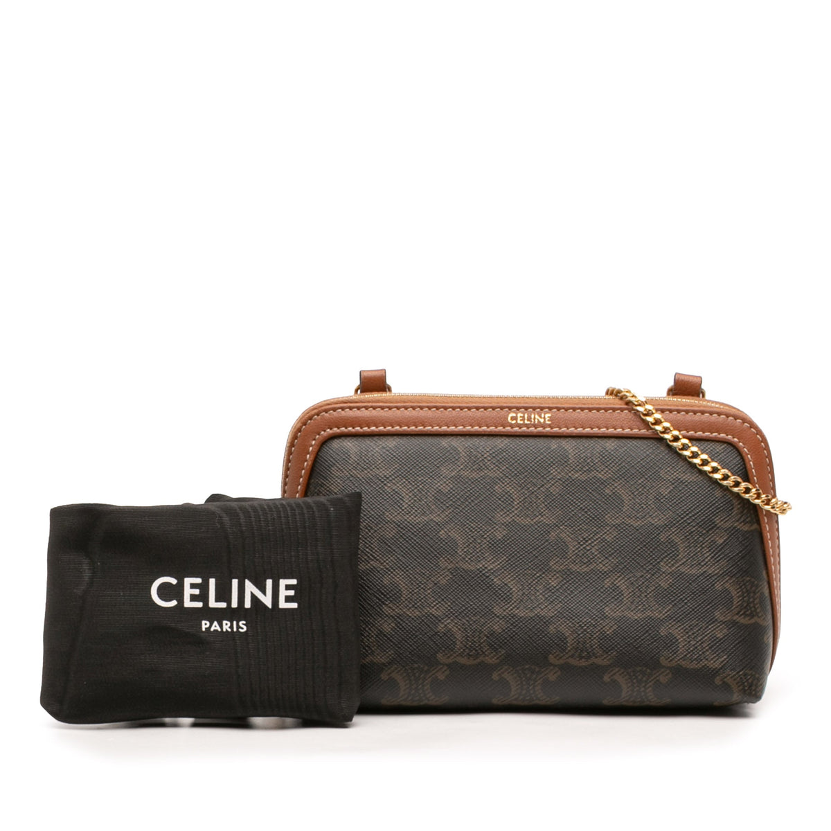 Celine Triomphe Coated Canvas Clutch On Chain