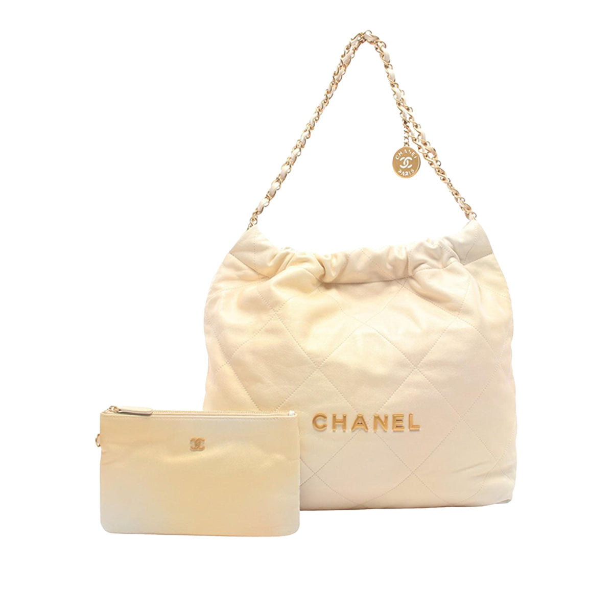 Chanel Large Quilted Lambskin 22 Hobo — Beige