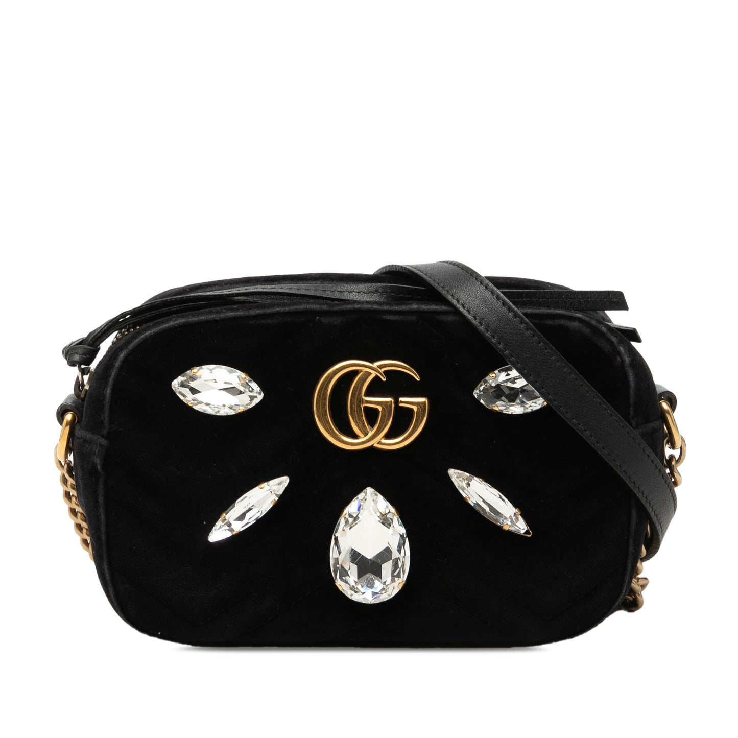 Gucci Mini GG Marmont Crystal Embellished Matelasse Velvet Crossbody