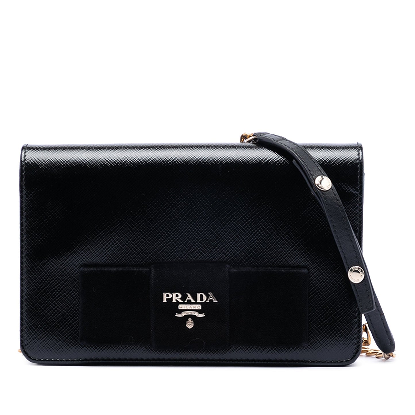 Prada Saffiano Vernice Fiocco Bow Wallet On Chain