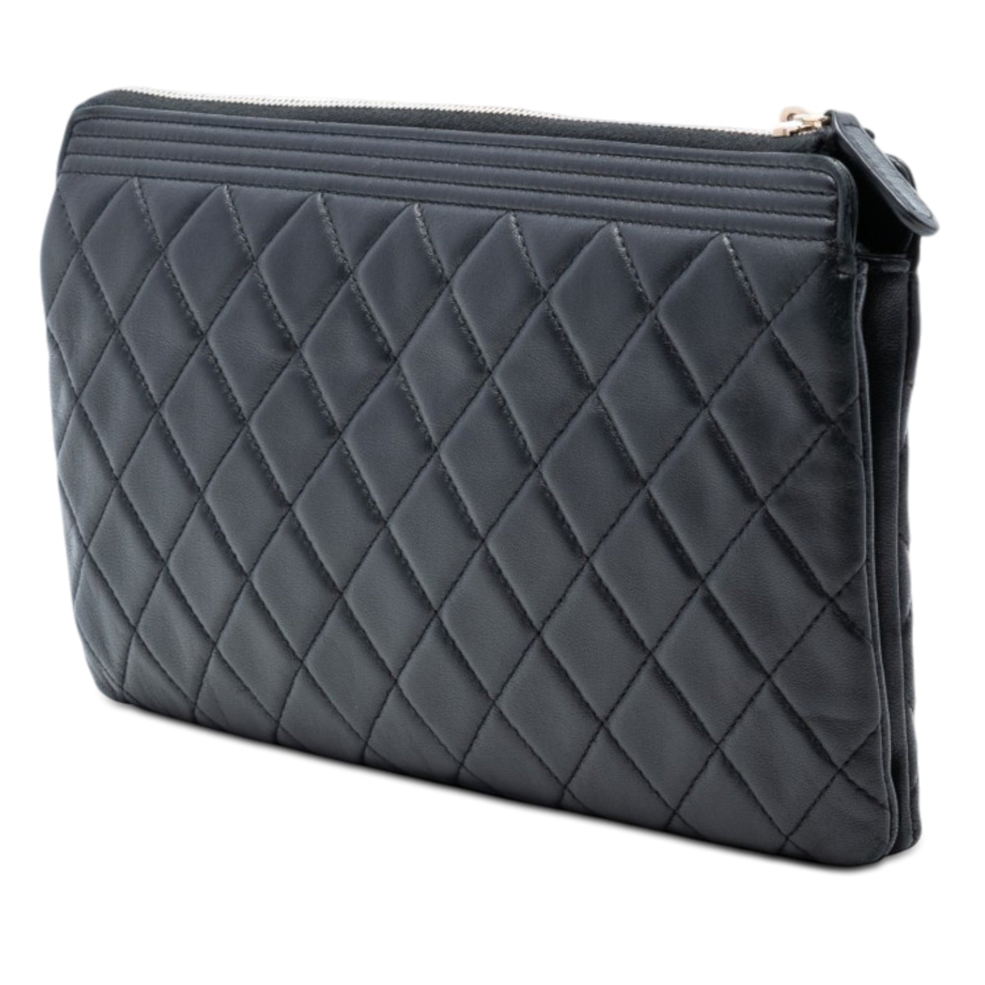 Chanel Quilted Lambskin Boy Zip Clutch