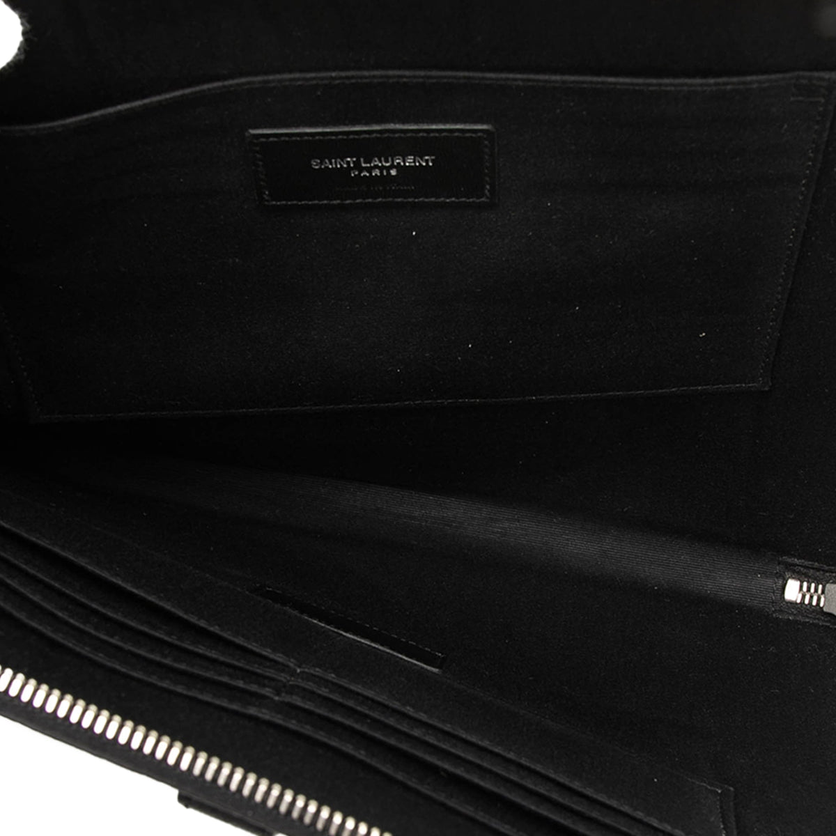 Saint Laurent Grained Calfskin Classic Zip Around Snap Clutch