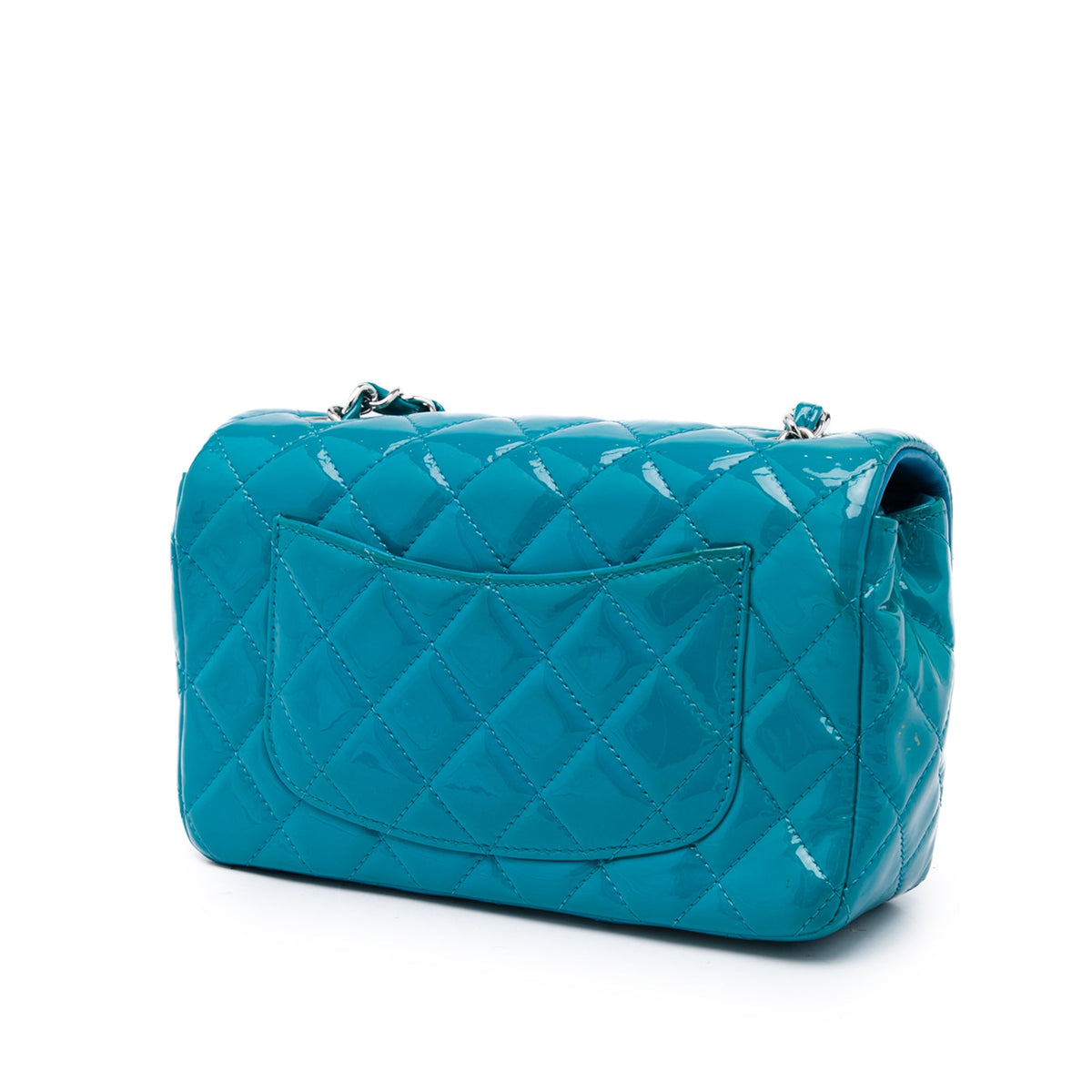 Chanel Mini Rectangular Classic Patent Single Flap — Blue