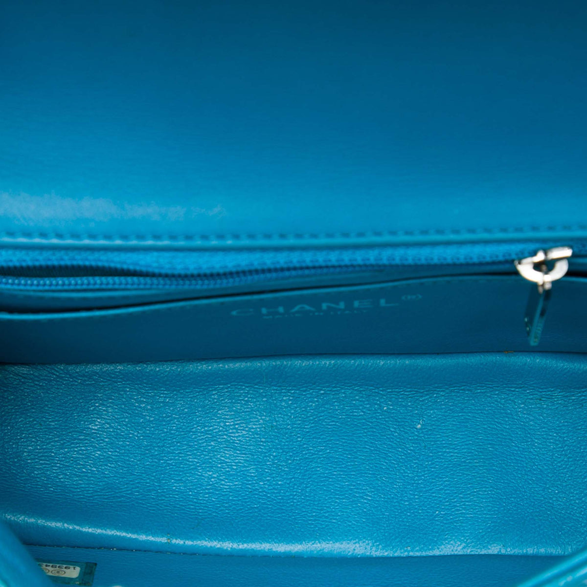 Chanel Mini Rectangular Classic Patent Single Flap — Blue