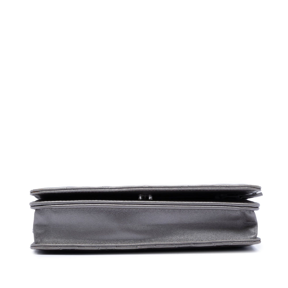 Chanel CC Quilted Metallic Lambskin Faux Pearl Wallet On Chain — Silver