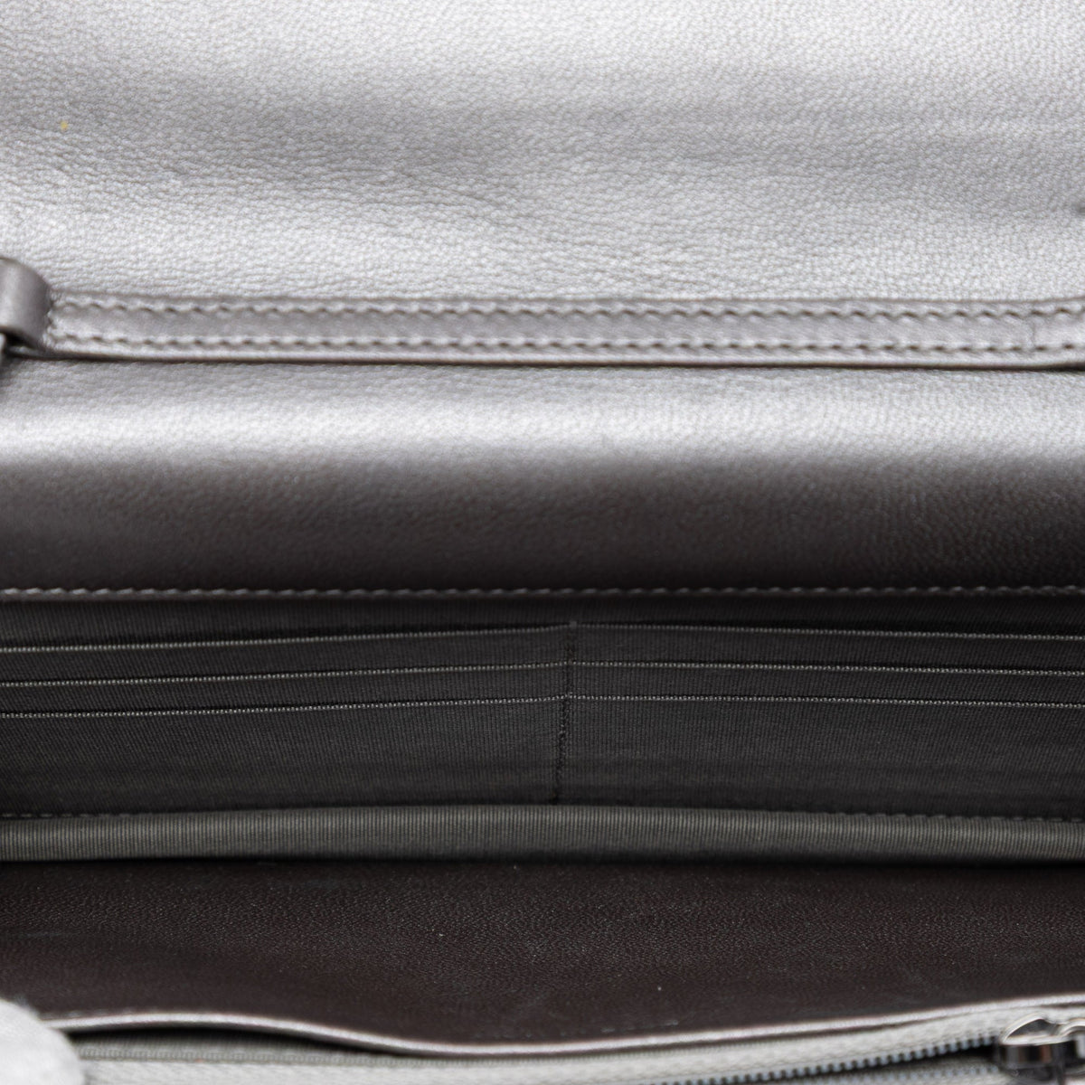 Chanel CC Quilted Metallic Lambskin Faux Pearl Wallet On Chain — Silver