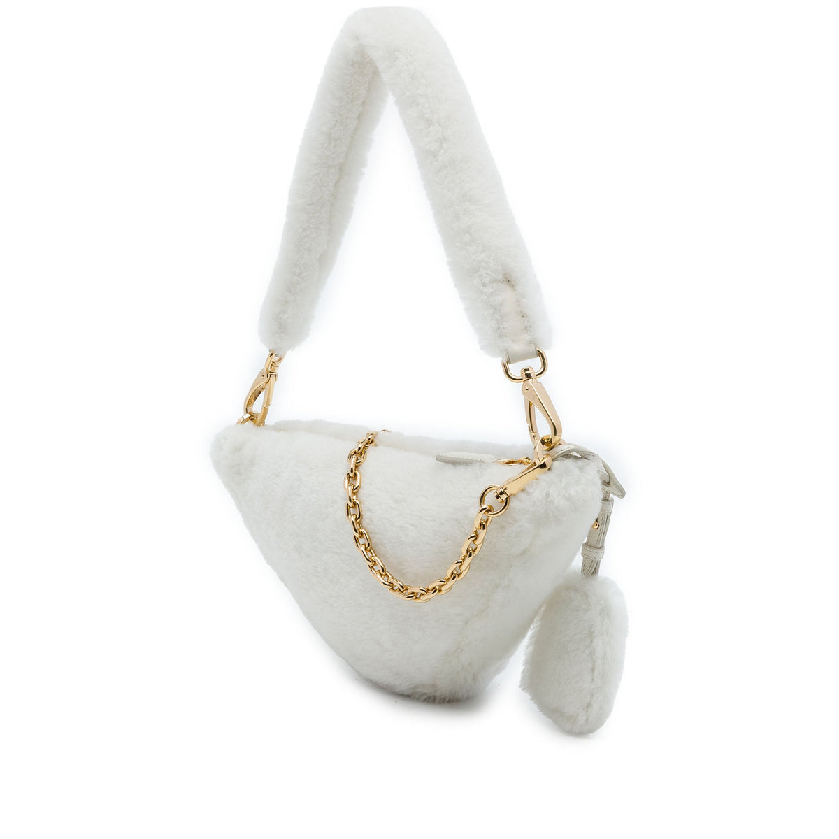 Prada Mini Shearling Triangle Satchel — White