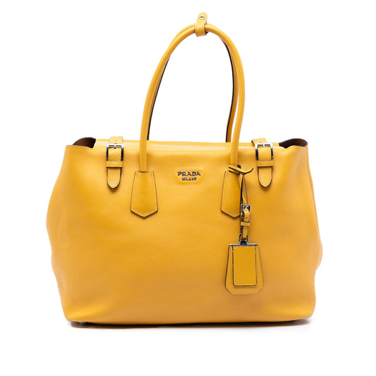 Prada City Calf Leather Buckle Tote