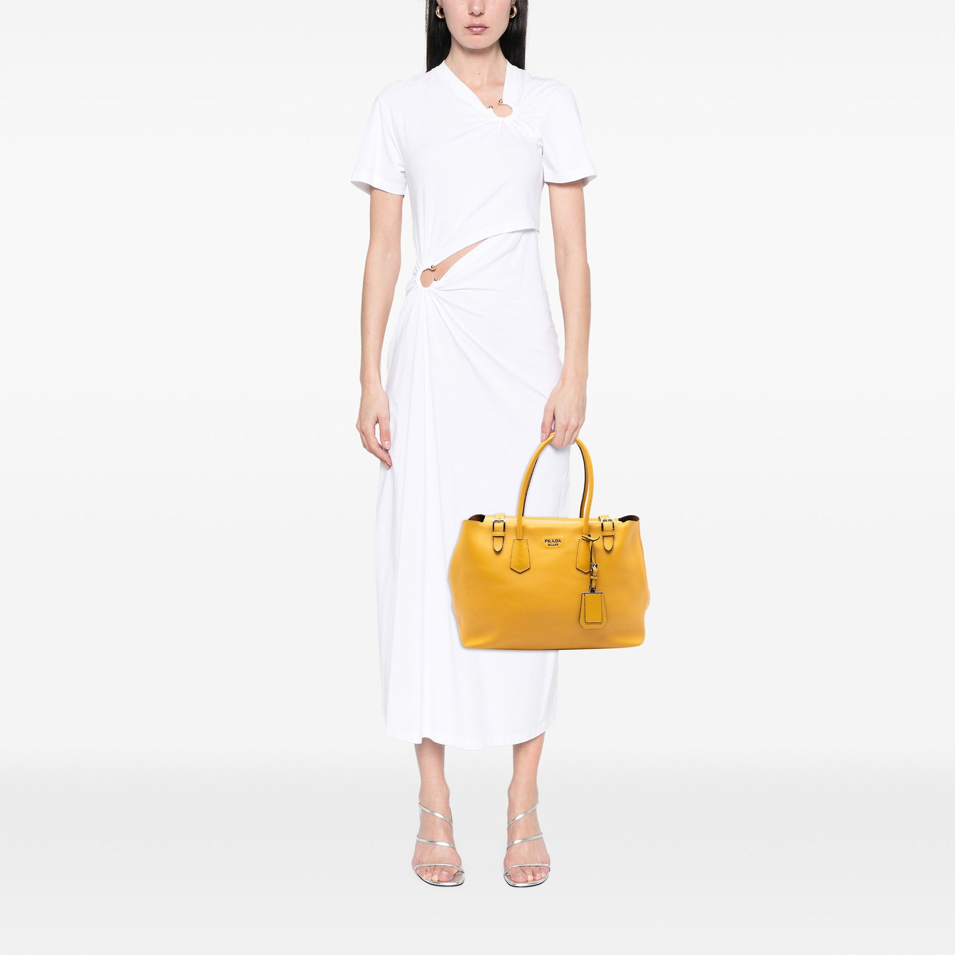 Prada City Calf Leather Buckle Tote