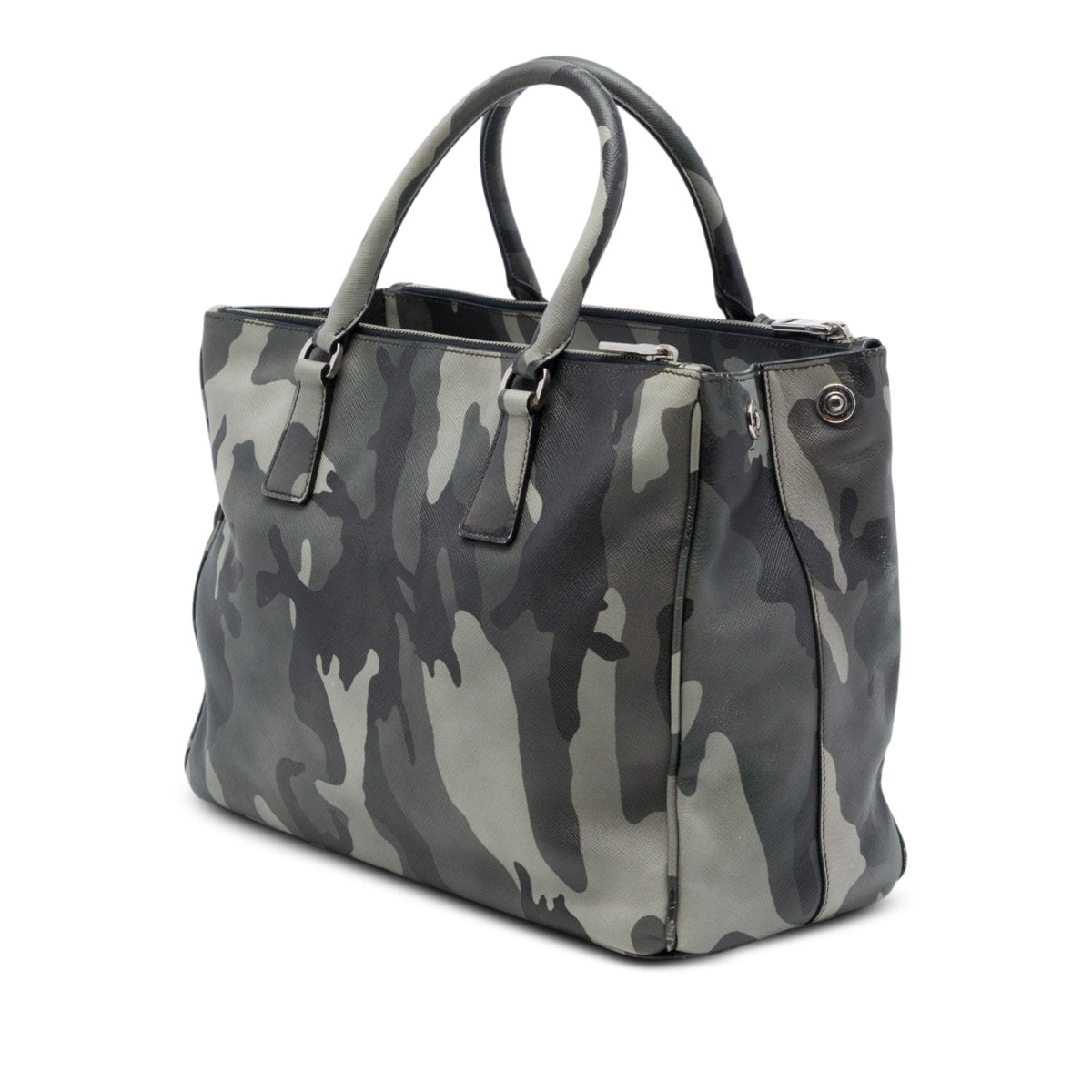 Prada Medium Saffiano Lux Camouflage Galleria Double Zip Satchel — Gray