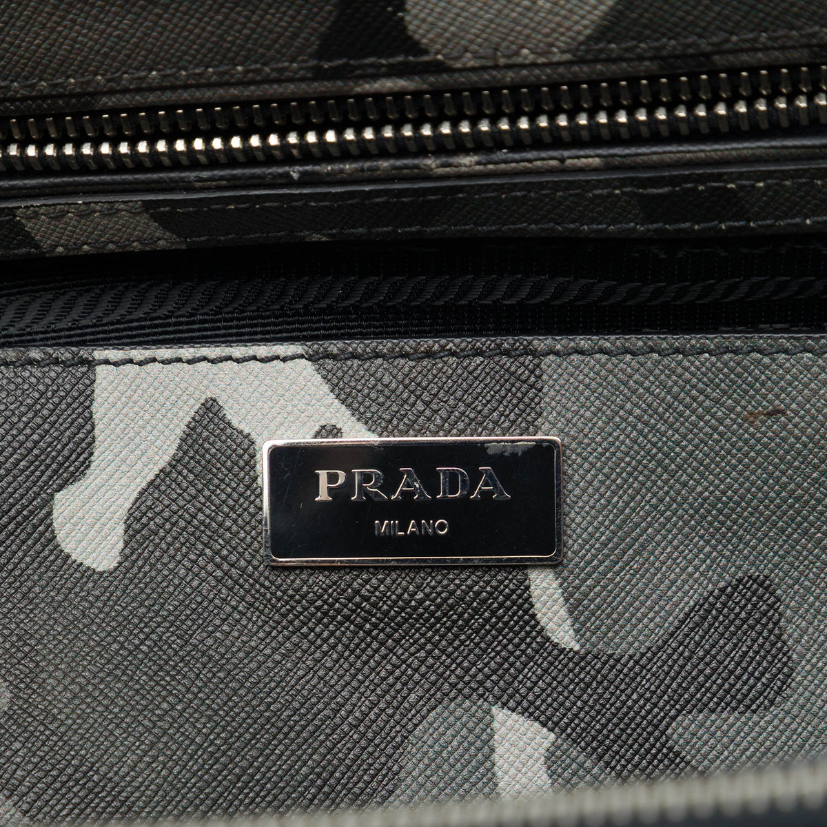Prada Medium Saffiano Lux Camouflage Galleria Double Zip Satchel — Gray