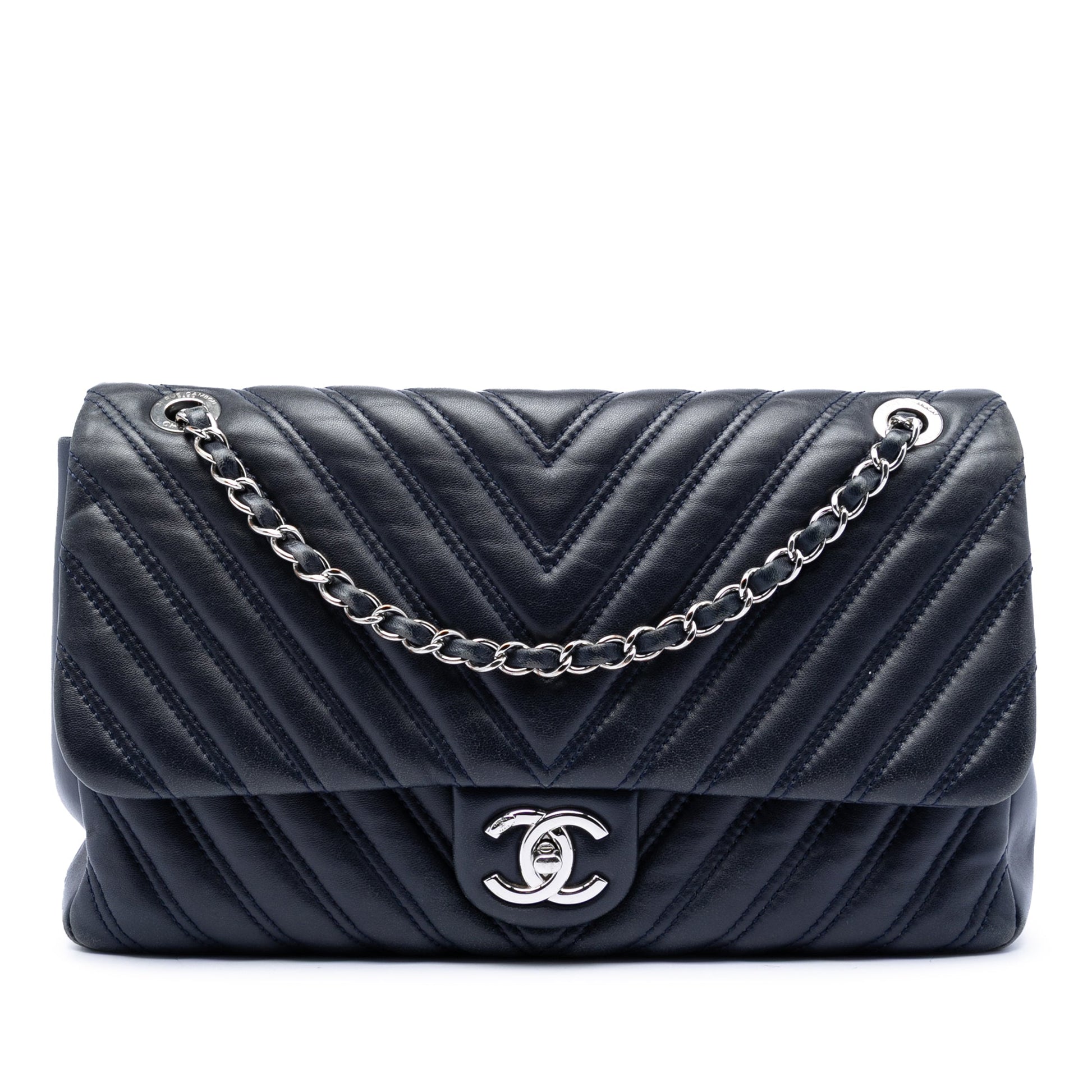 Chanel Jumbo Classic Chevron Lambskin Double Stitch Single Flap
