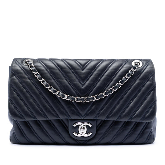 Chanel Jumbo Classic Chevron Lambskin Double Stitch Single Flap