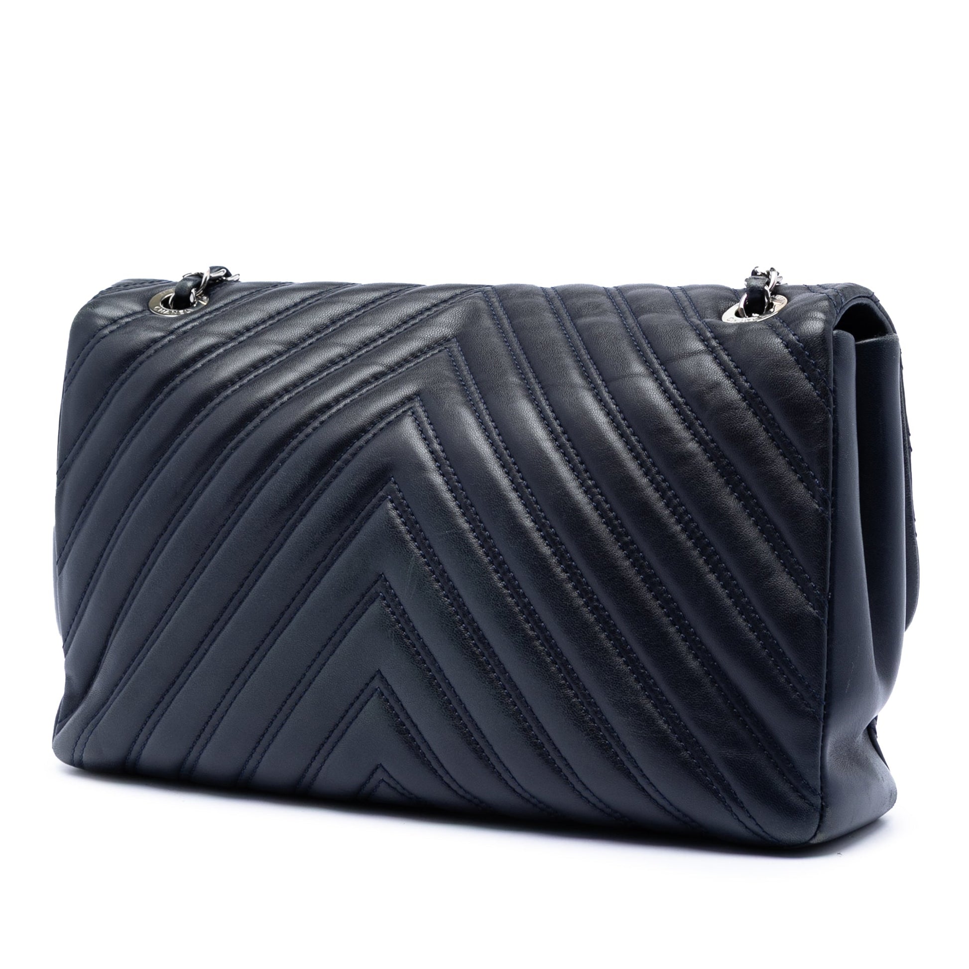Chanel Jumbo Classic Chevron Lambskin Double Stitch Single Flap