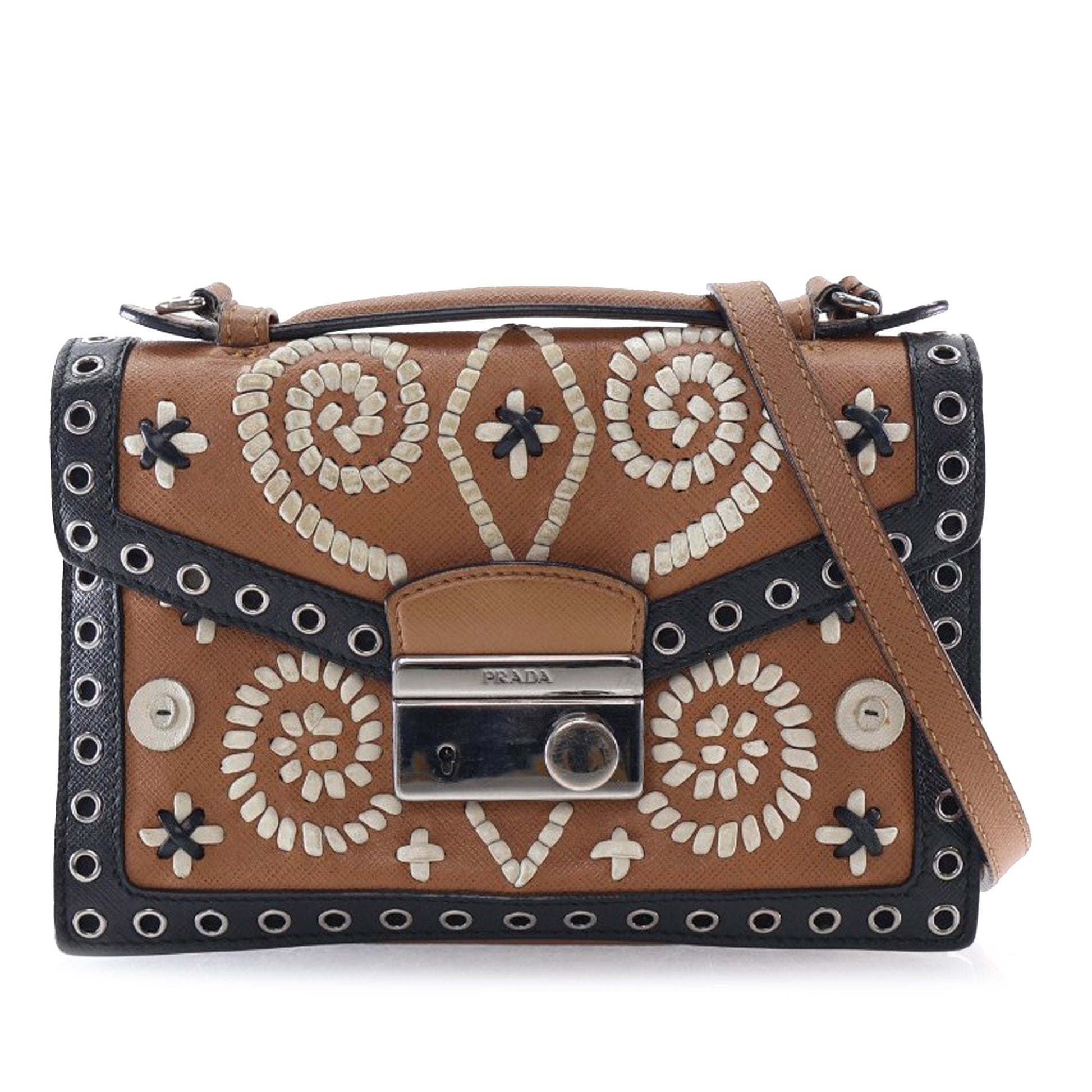 Prada Saffiano Embroidered Pattina Satchel