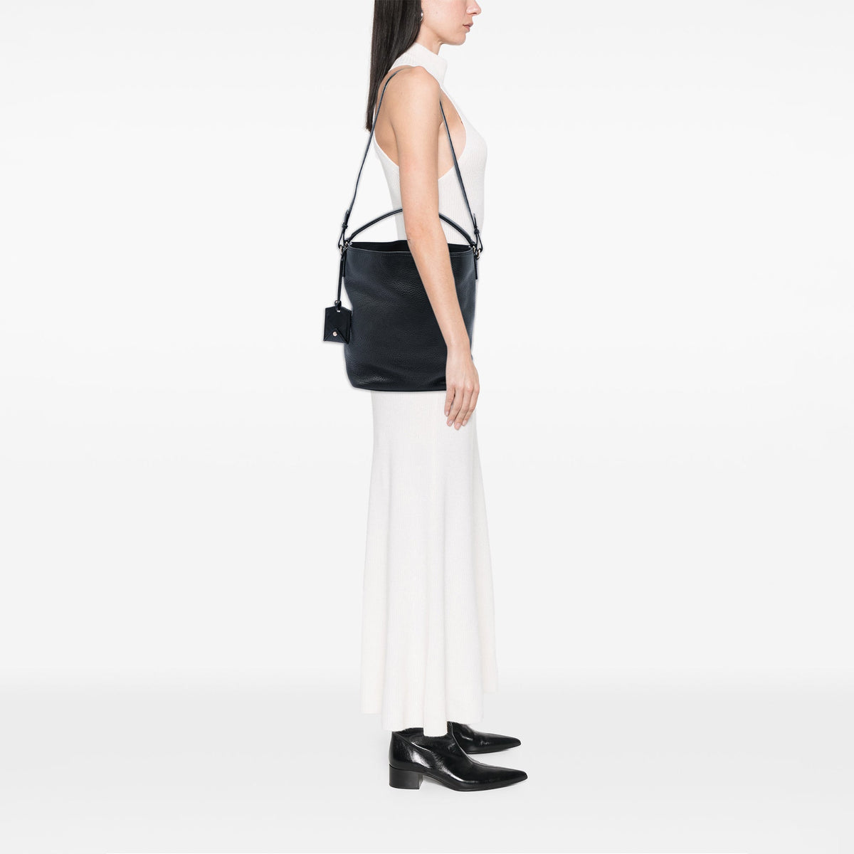 Burberry Medium Grained Calfskin and Mega Check Canvas Ashby Bucket Bag