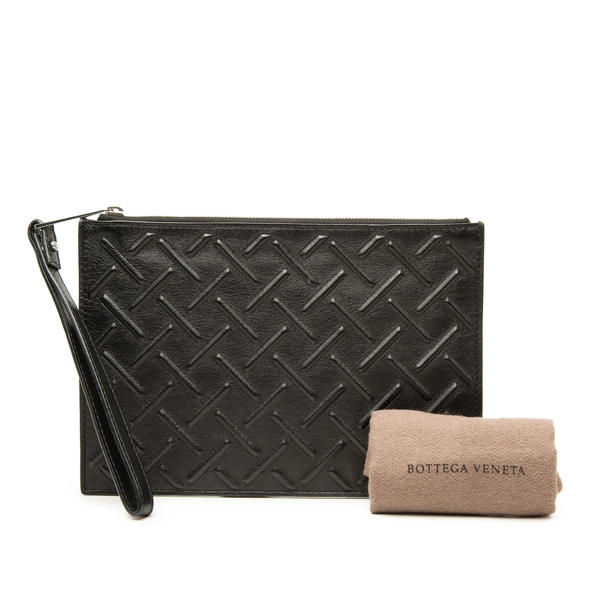 Bottega Veneta Embossed Nappa Zip Pouch — Black