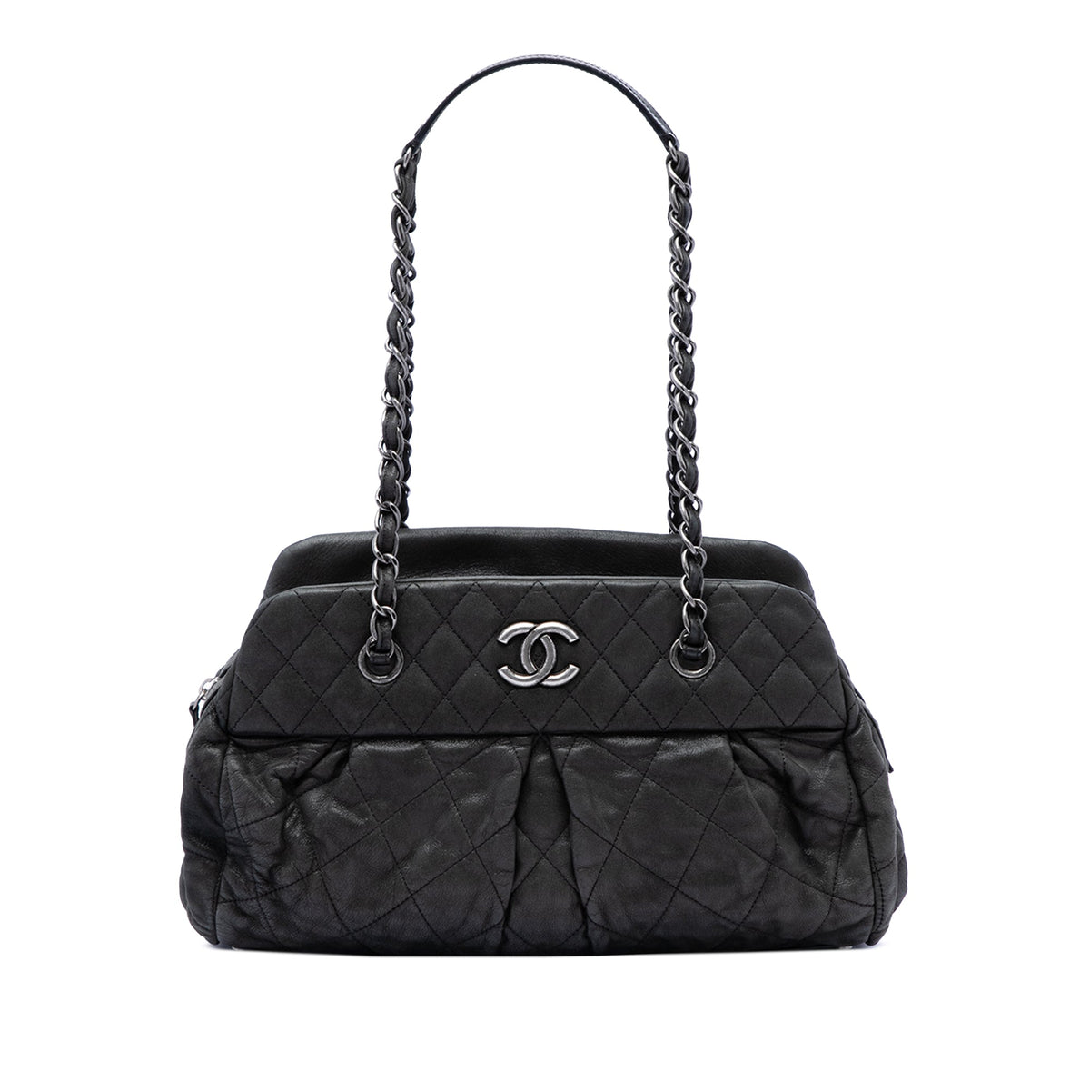 Chanel Quilted Iridescent Calfskin Chic Quilt Bowling Bag — Black