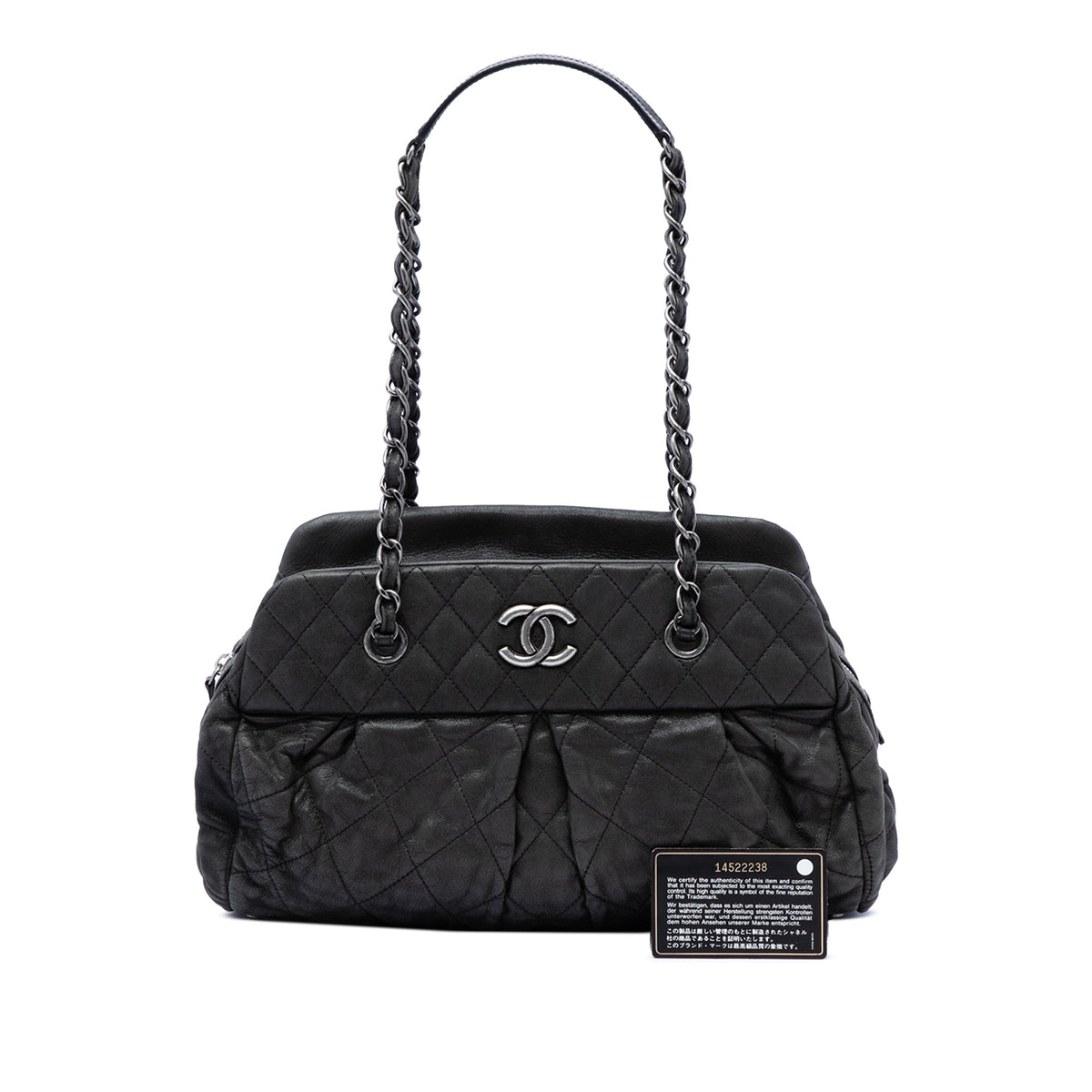 Chanel Quilted Iridescent Calfskin Chic Quilt Bowling Bag — Black