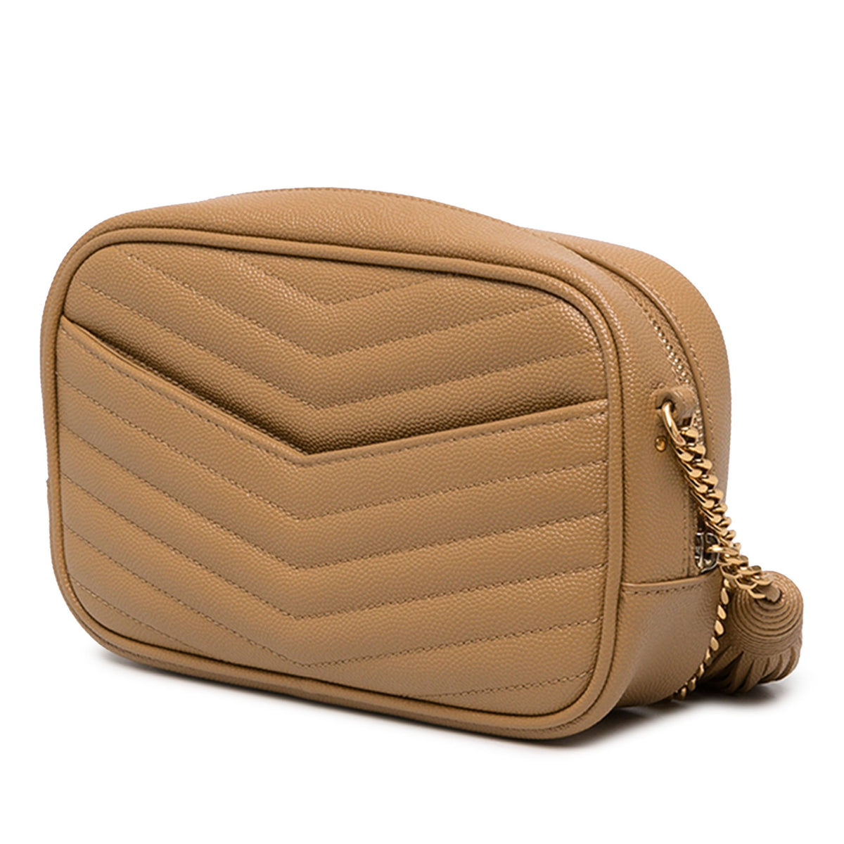 Saint Laurent Mini Chevron Grain de Poudre Monogram Lou Camera Bag — Brown