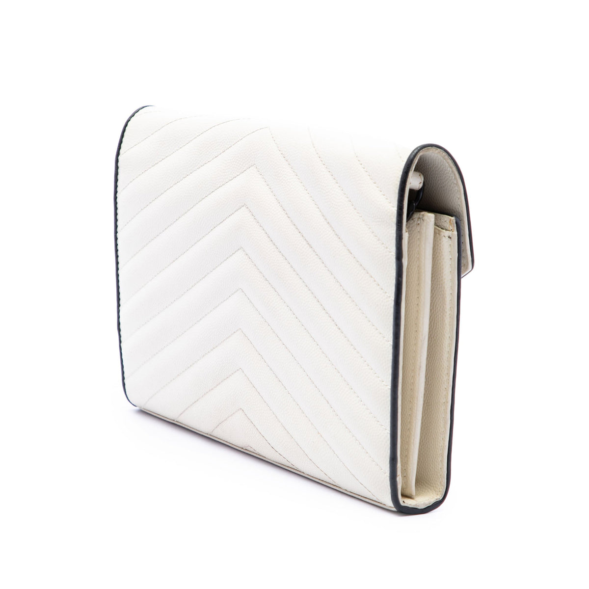 Saint Laurent Bicolor Grain De Poudre Chevron Classic Cassandre Chain Wallet — Black