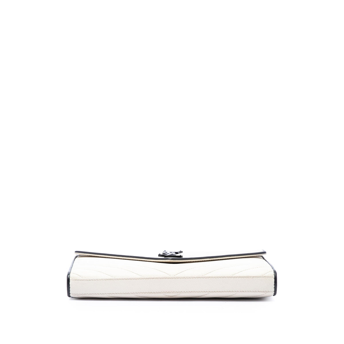 Saint Laurent Bicolor Grain De Poudre Chevron Classic Cassandre Chain Wallet — Black